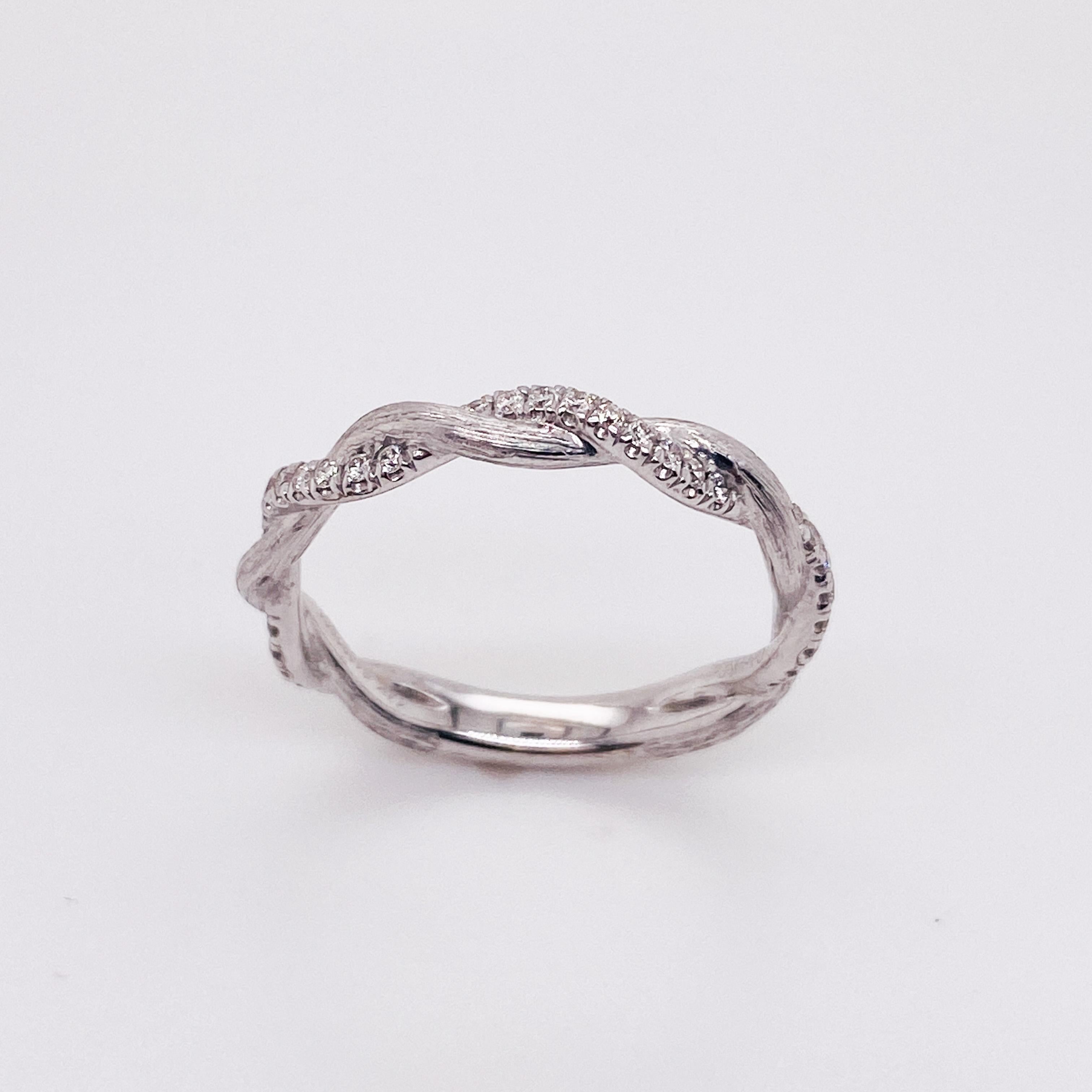 For Sale:  Diamond Twist Satin Finish Band in 14k White Gold .20 Carat Stackable Ring 3