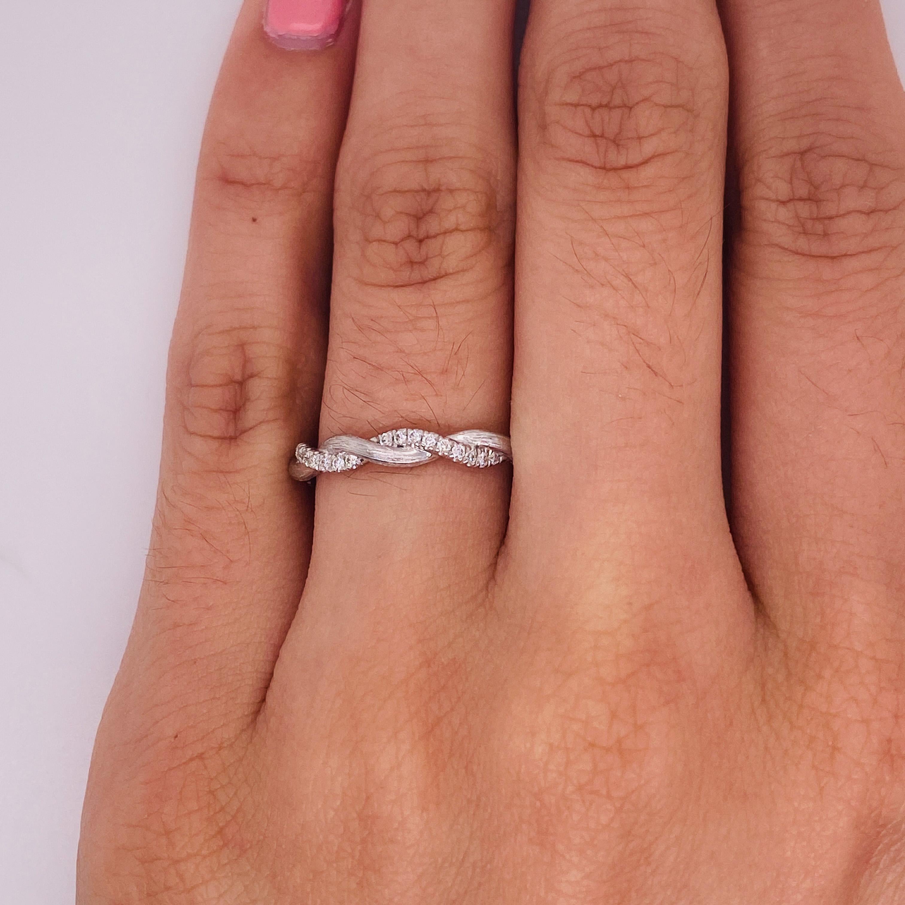 For Sale:  Diamond Twist Satin Finish Band in 14k White Gold .20 Carat Stackable Ring 4