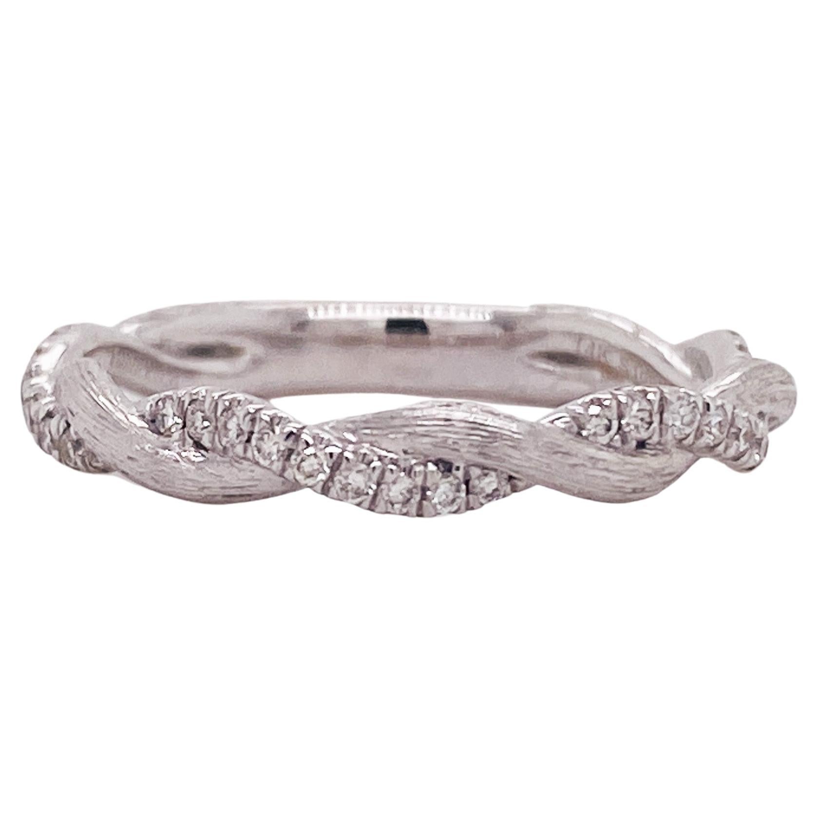 Diamond Twist Satin Finish Band in 14k White Gold .20 Carat Stackable Ring