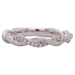 Diamond Twist Satin Finish Band in 14k White Gold .20 Carat Stackable Ring