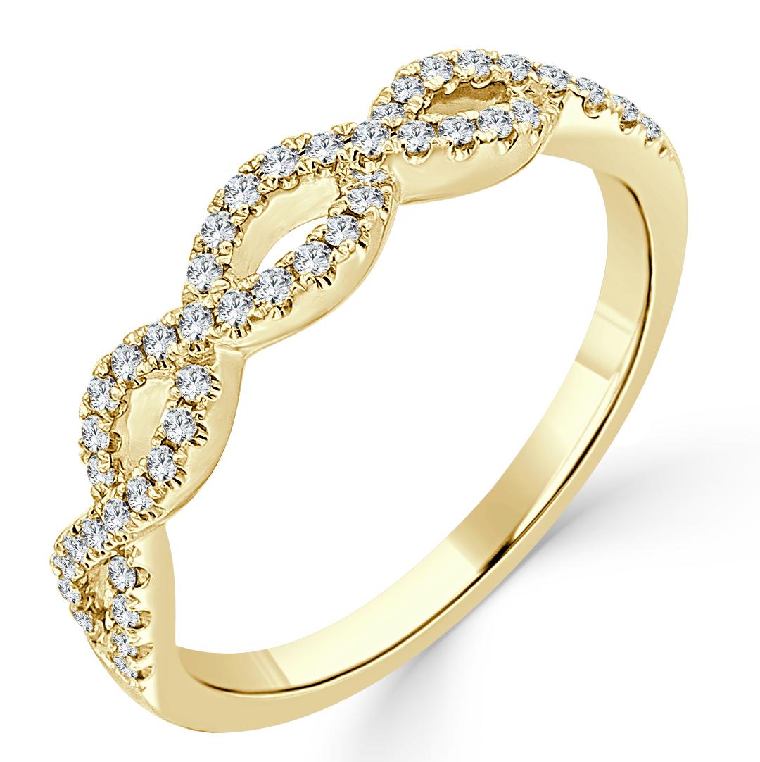 Taille ronde Bague empilable Twist en or 14 carats et diamants de 1/4 carat poids total Pour femmes en vente