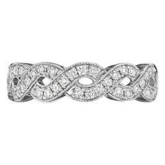 Diamond Twist Wedding Band with Milgrain Edges .47 Carat in 14 Karat White Gold