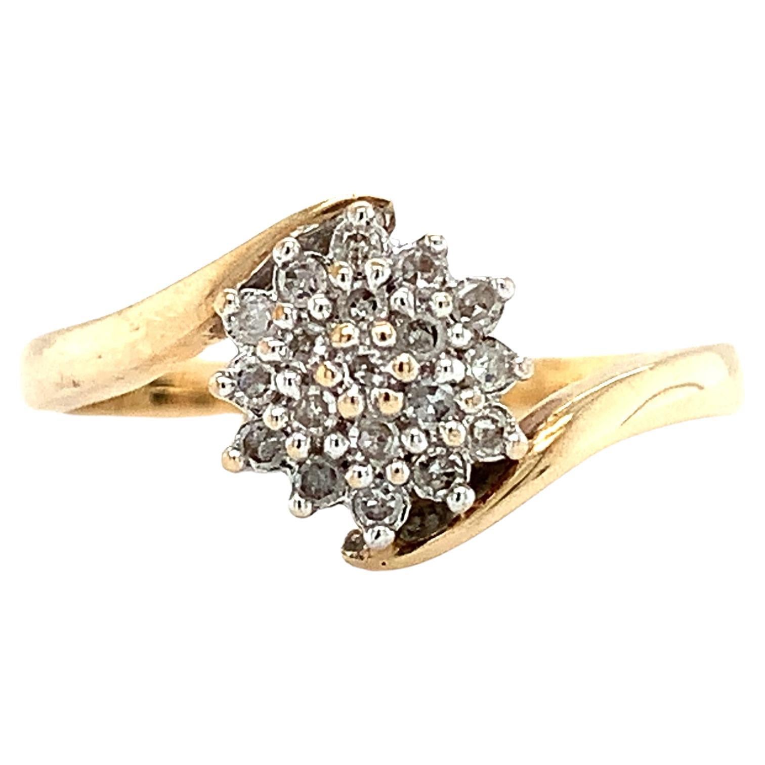 Diamond twisted chunky cluster engagement ring yellow gold For Sale