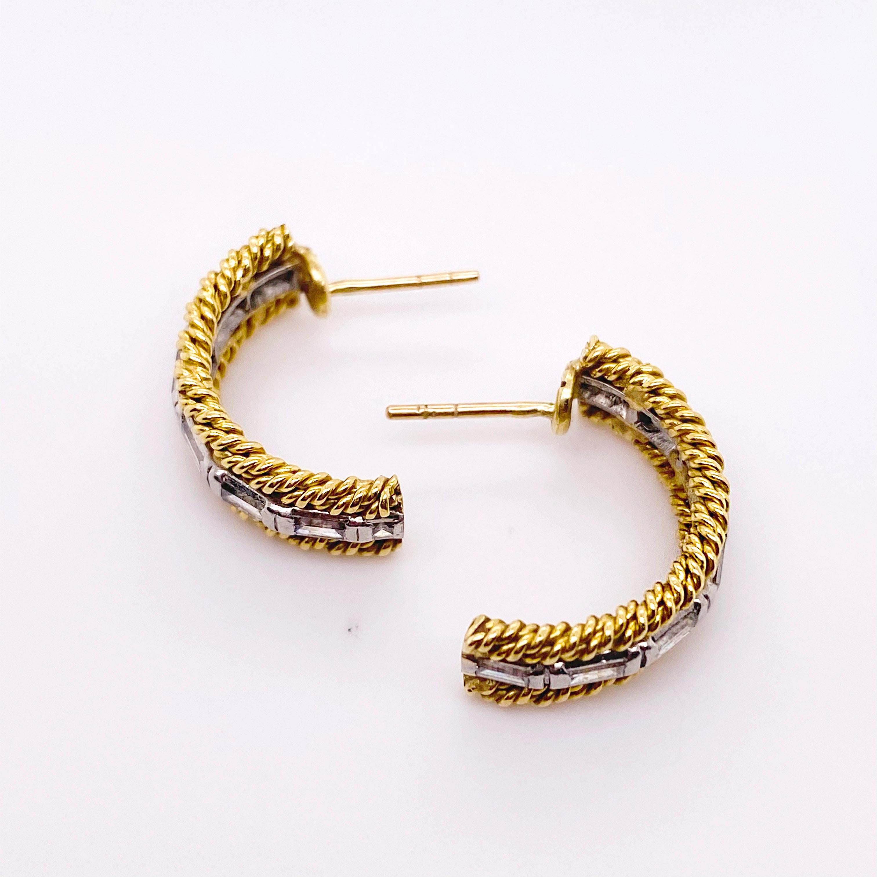 Diamond Twisted Earrings, 18 Karat Yellow Gold Curved Rope Post Diamond Earrings In New Condition In Austin, TX