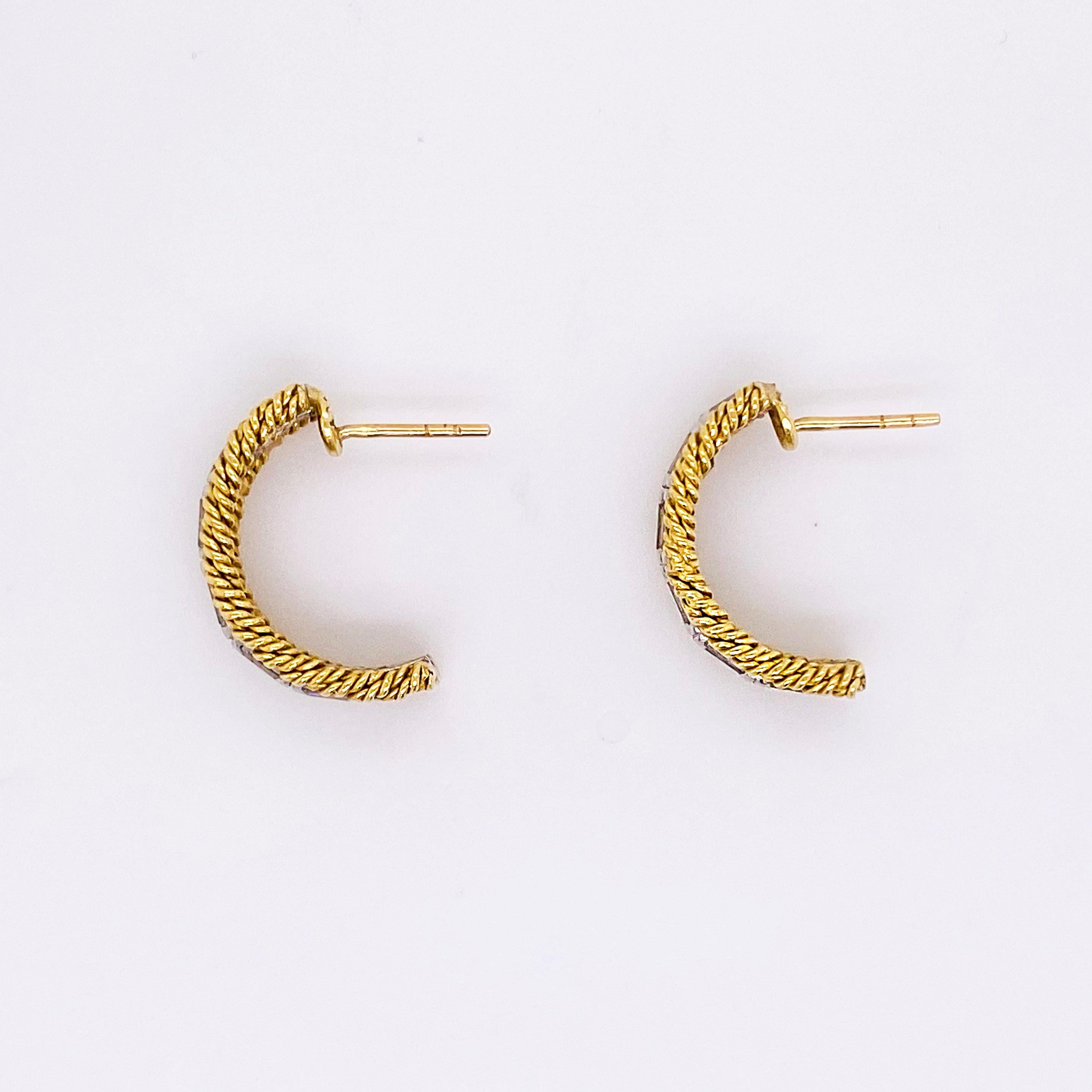 Diamond Twisted Earrings, 18 Karat Yellow Gold Curved Rope Post Diamond Earrings 1