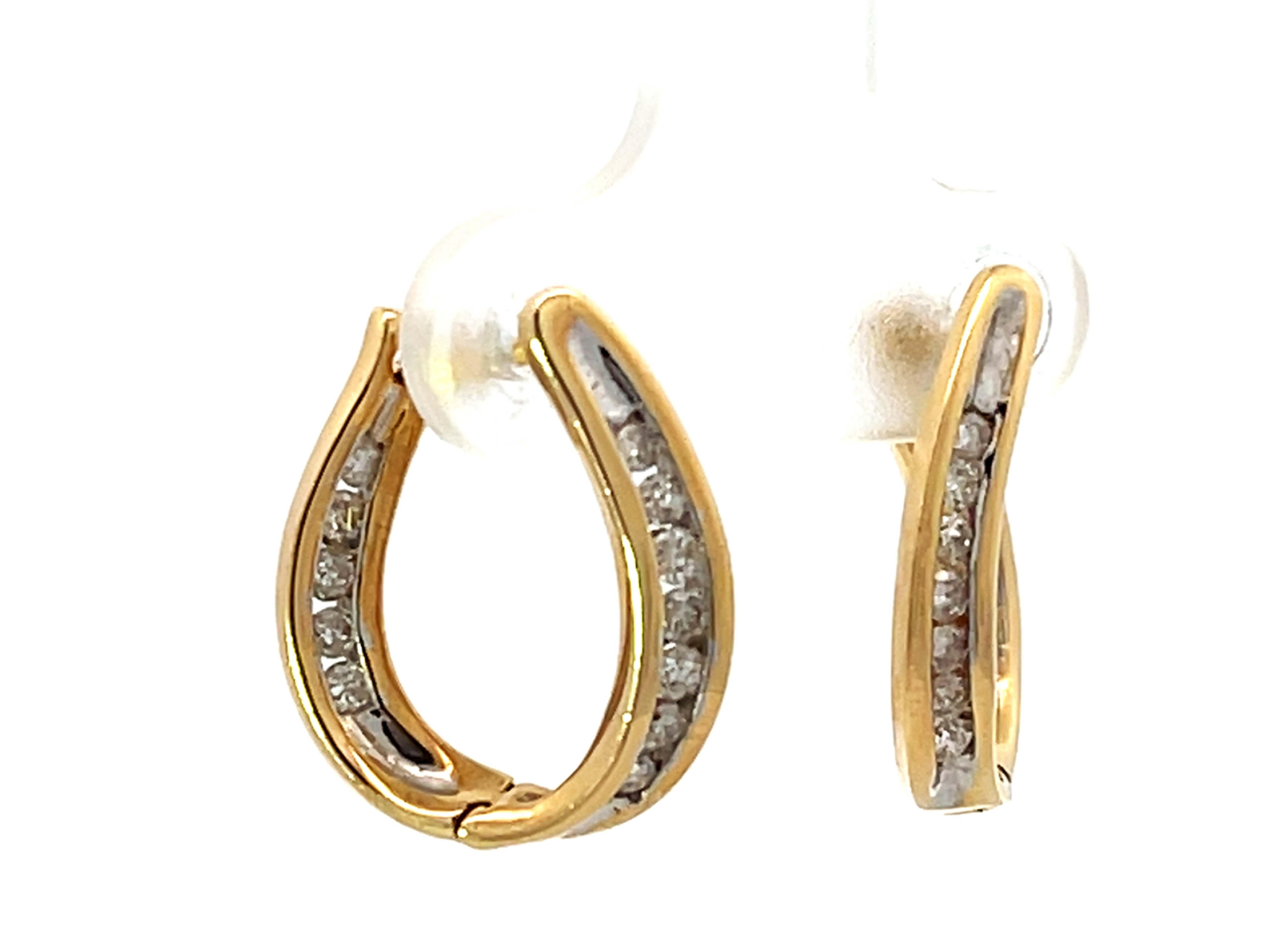 Modern Diamond Twisted Hoops 14K Yellow Gold For Sale