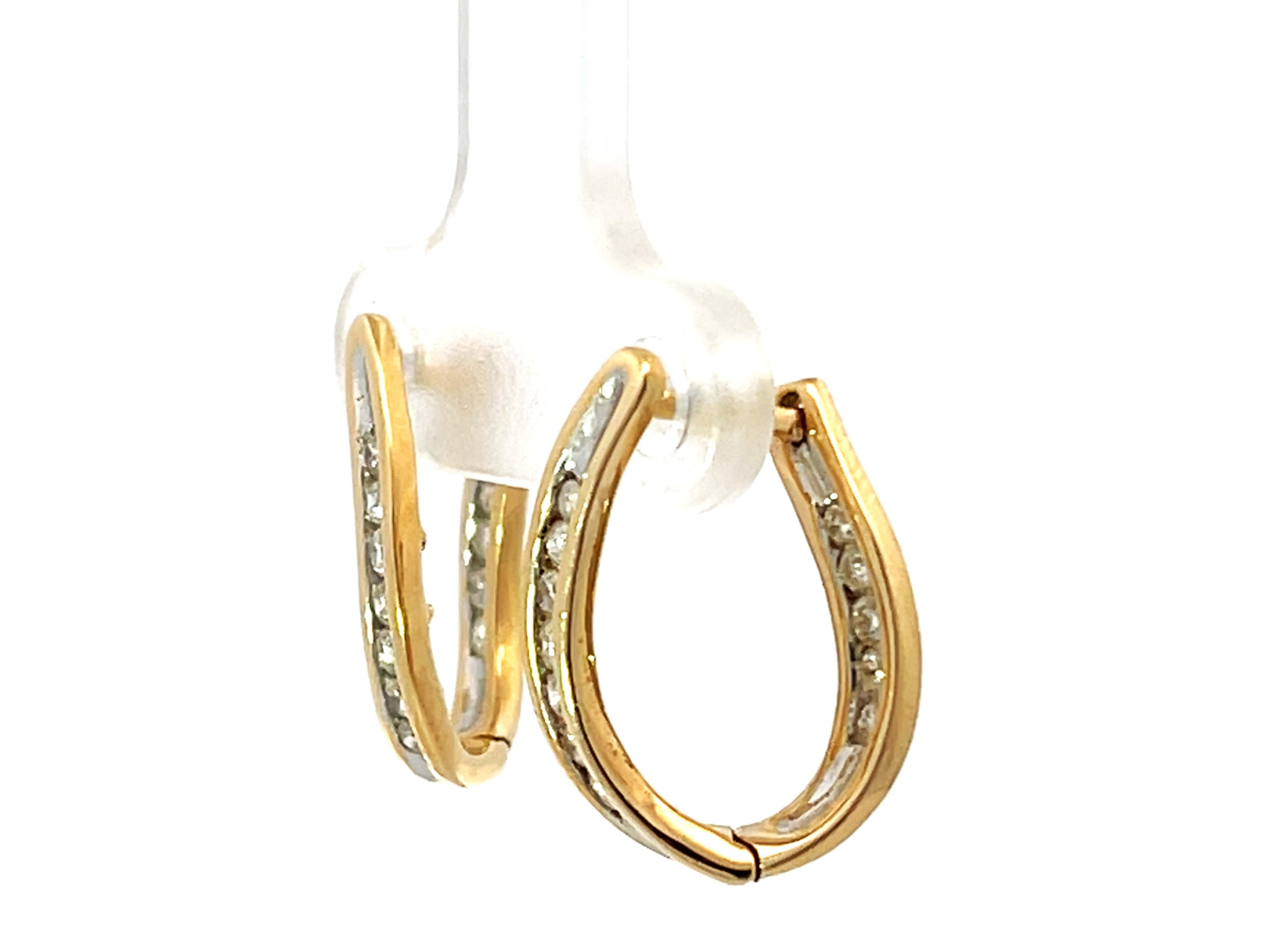 Brilliant Cut Diamond Twisted Hoops 14K Yellow Gold For Sale