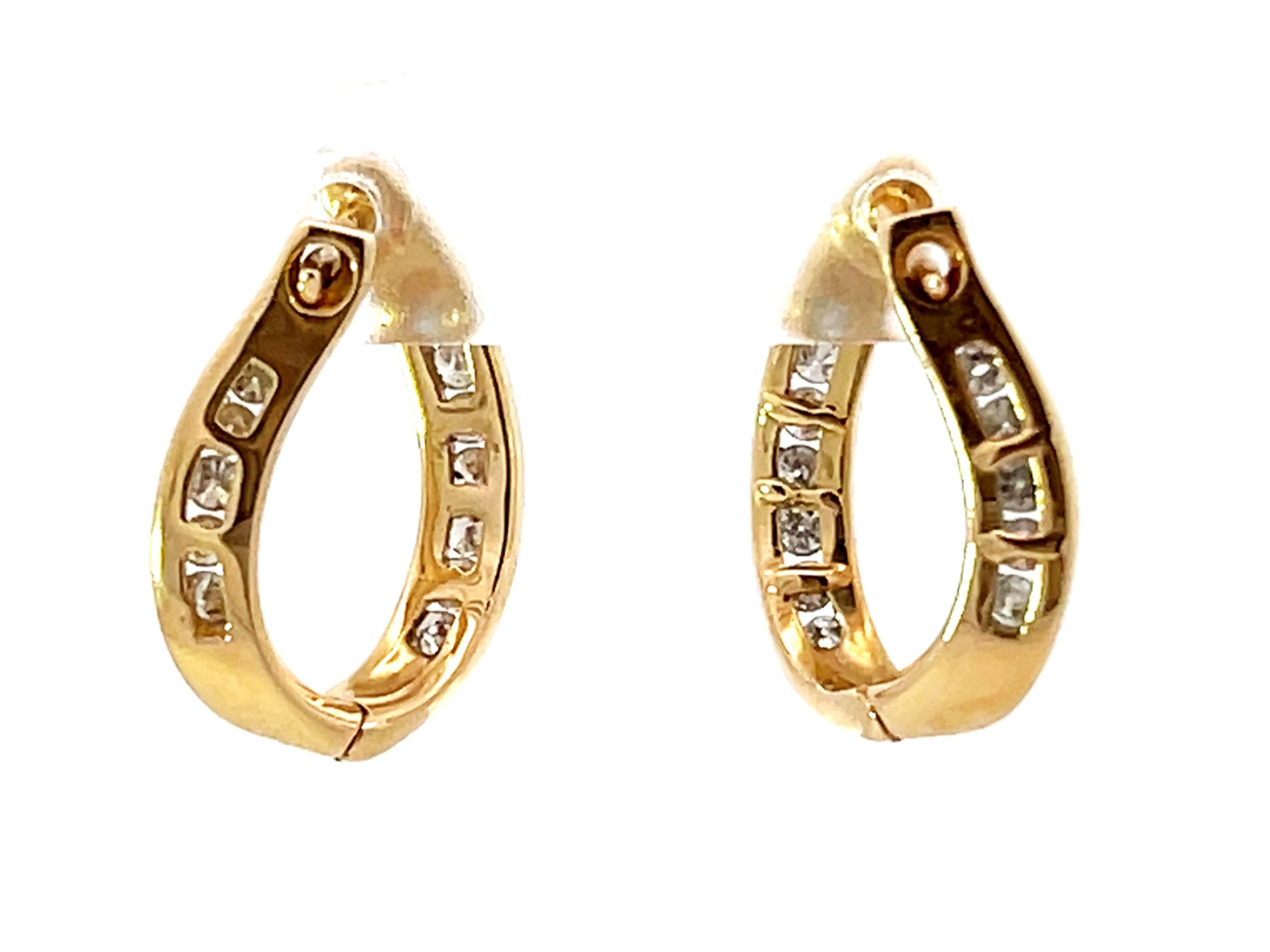 Diamond Twisted Hoops 14K Yellow Gold For Sale 1