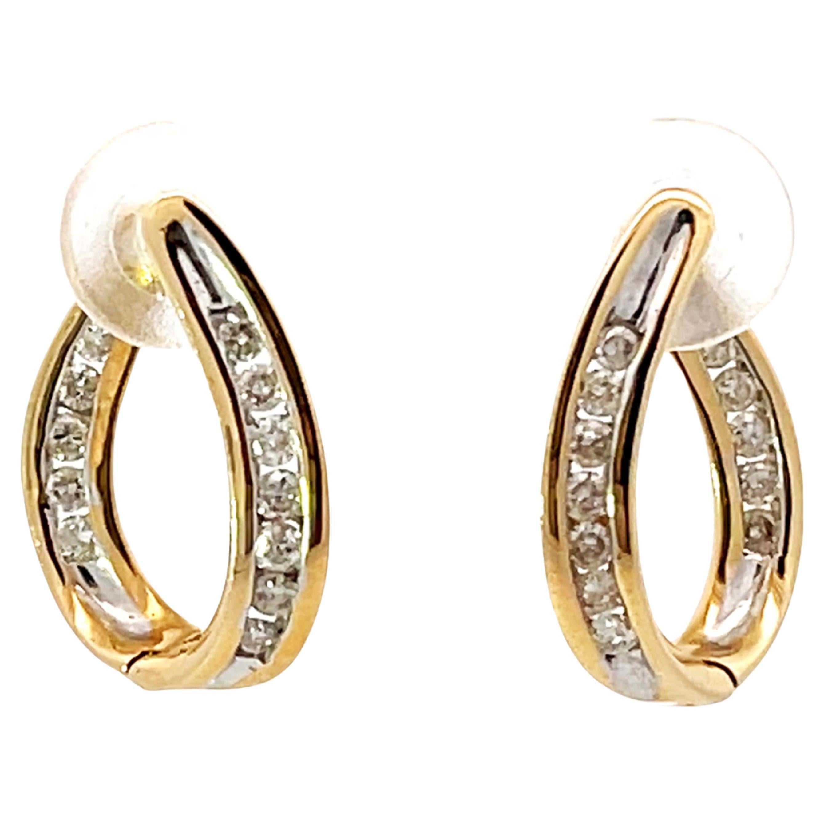 Diamond Twisted Hoops 14K Yellow Gold For Sale
