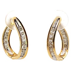 Vintage Diamond Twisted Hoops 14K Yellow Gold