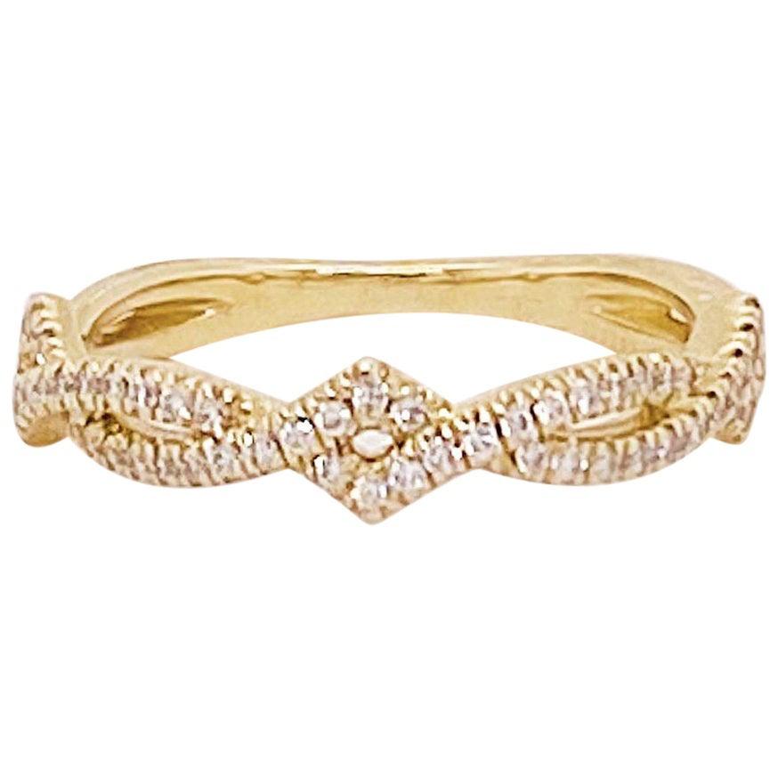For Sale:  Diamond Twisted Vine Band 14 Karat Gold Stackable Ring 0.25 Carat '1/5 Carat'