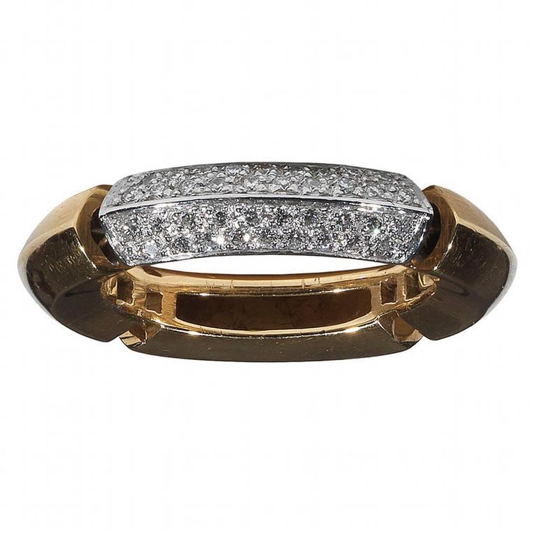 Retro Diamond Two Color Gold Band Ring