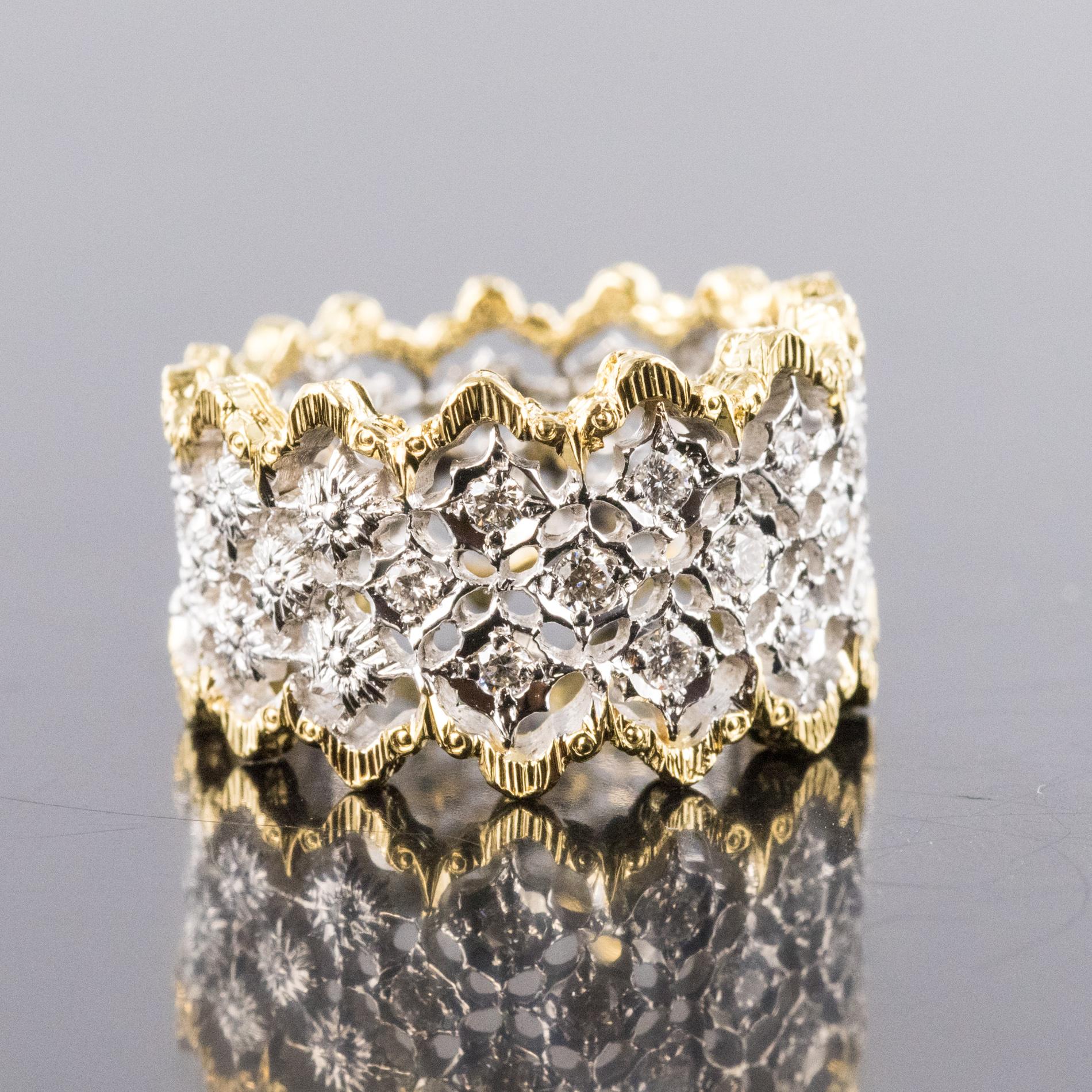 Diamond Two-Color Gold Filigree Ring For Sale 4