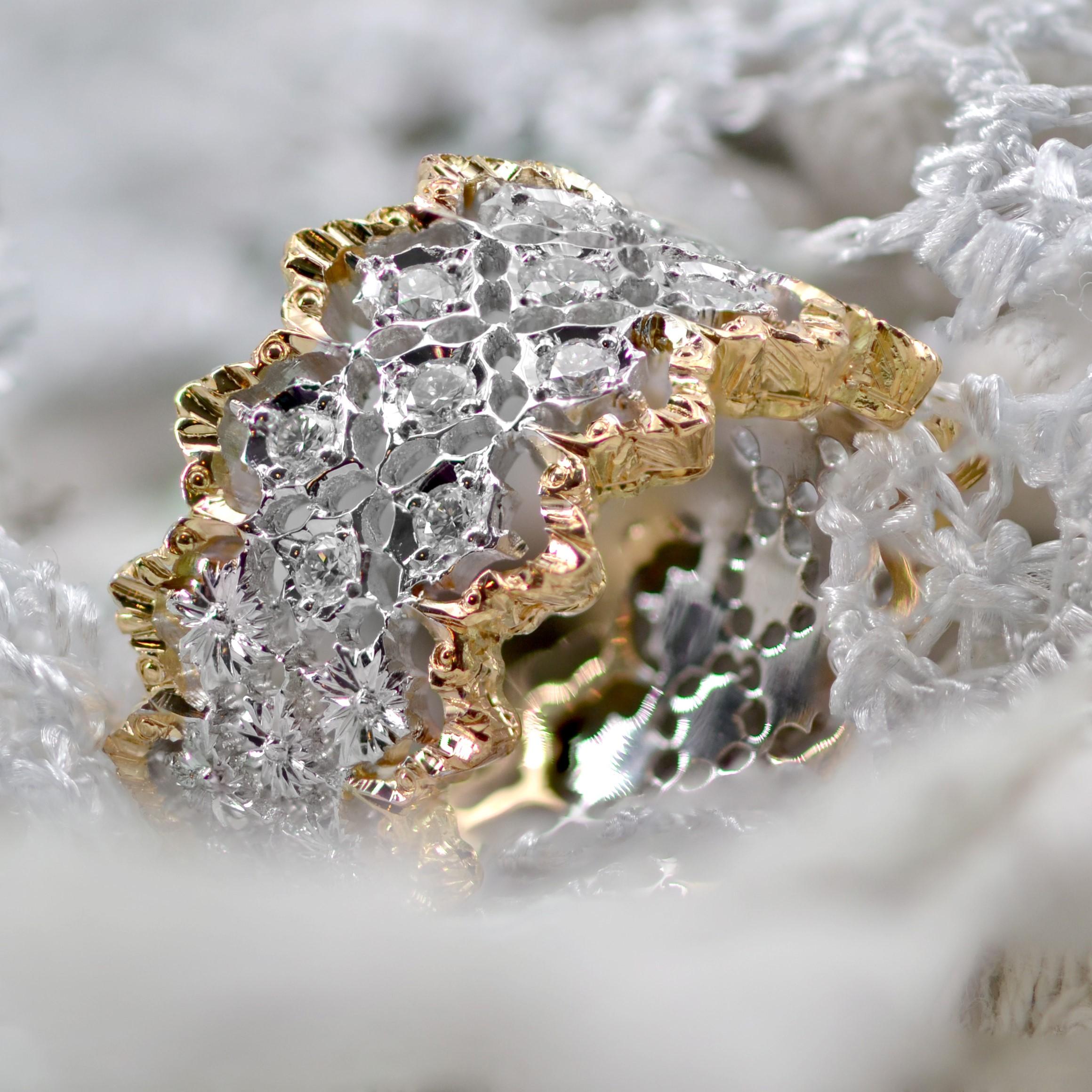 Filigraner Diamantring aus zweifarbigem Gold mit Diamanten im Angebot 13