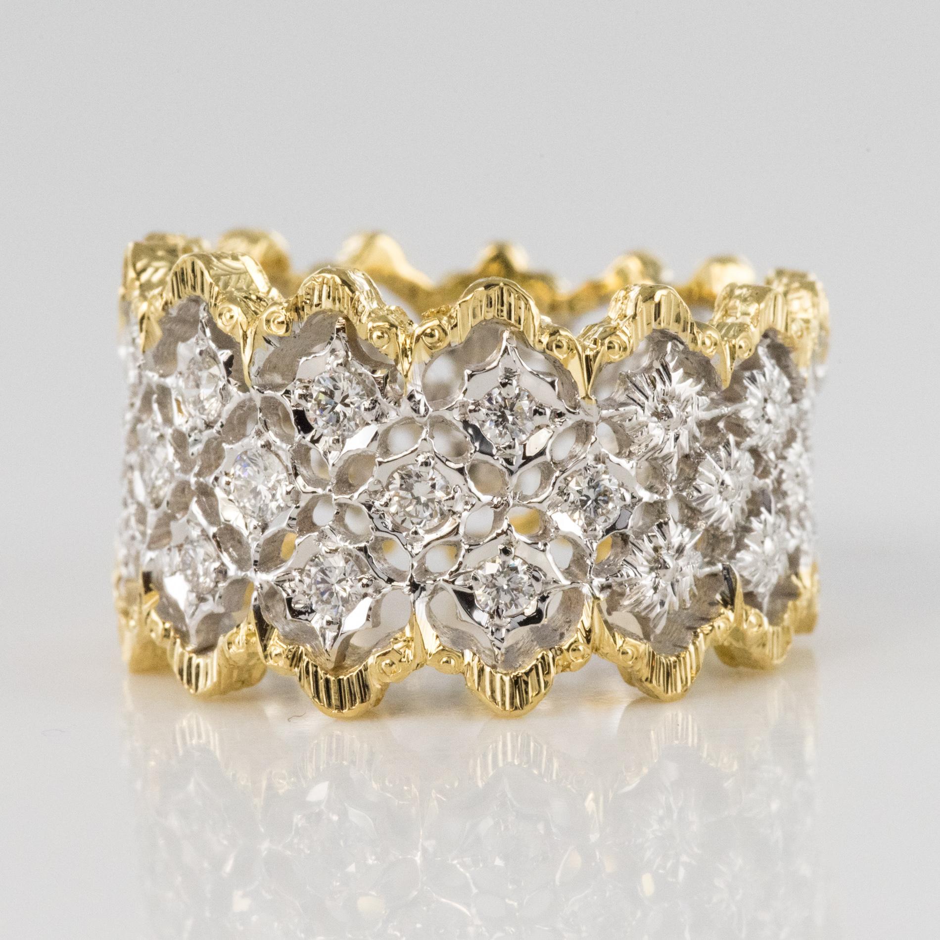 Renaissance Bague en filigrane en or bicolore avec diamants en vente