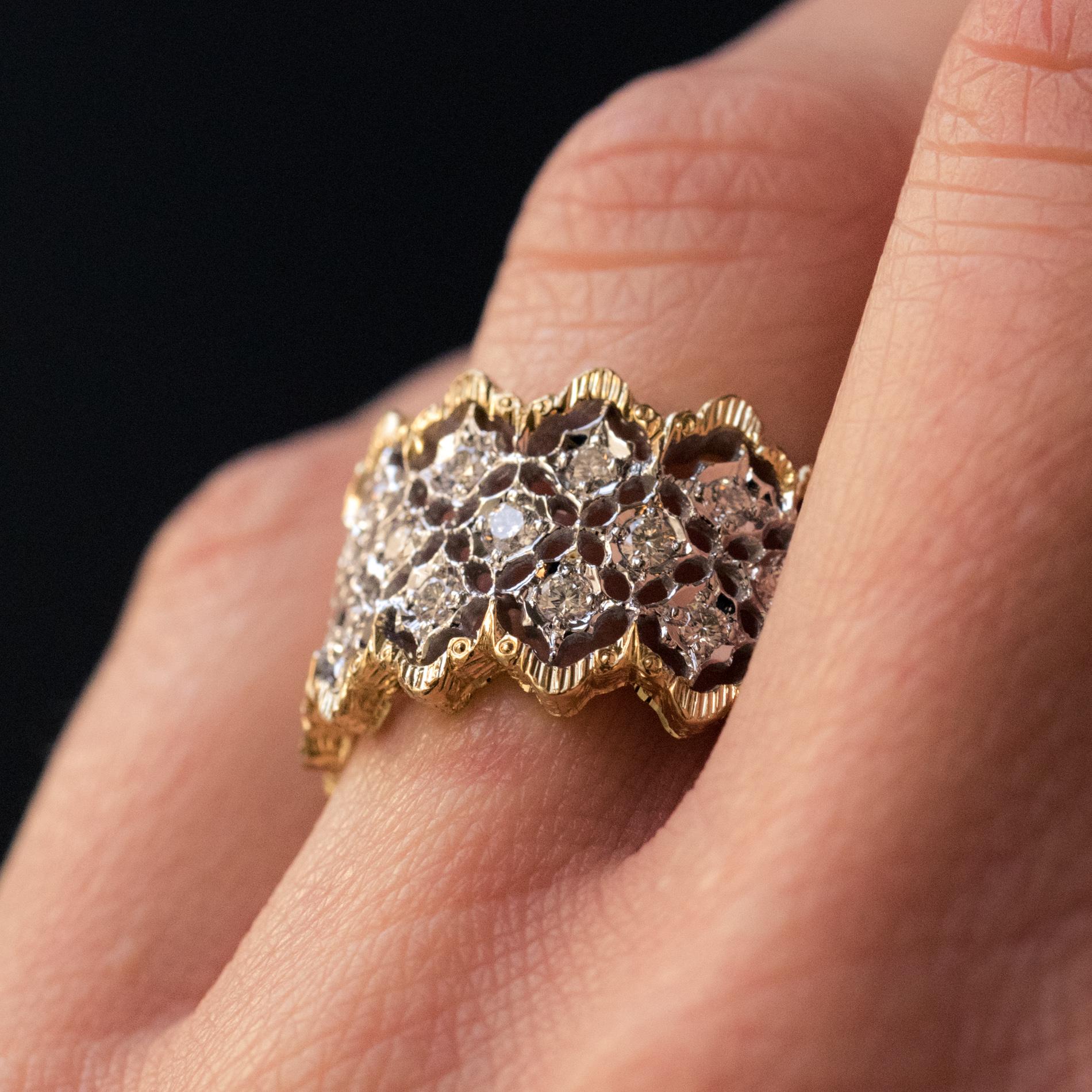 Diamond Two-Color Gold Filigree Ring In New Condition In Poitiers, FR
