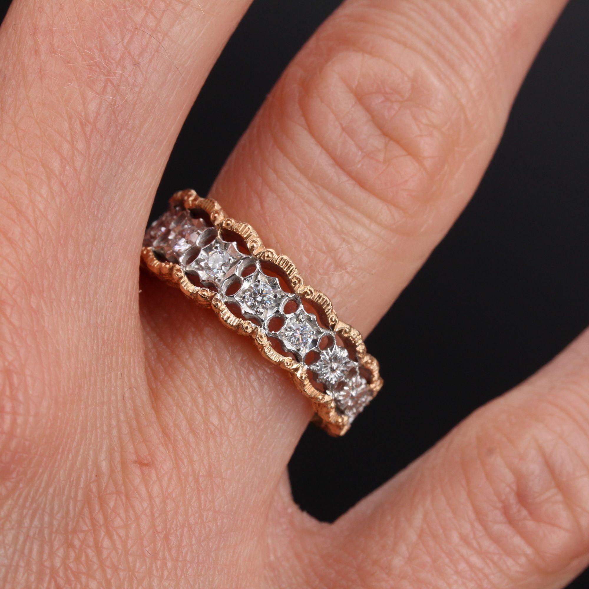 Brilliant Cut Diamond Two Color Gold Filigree Ring