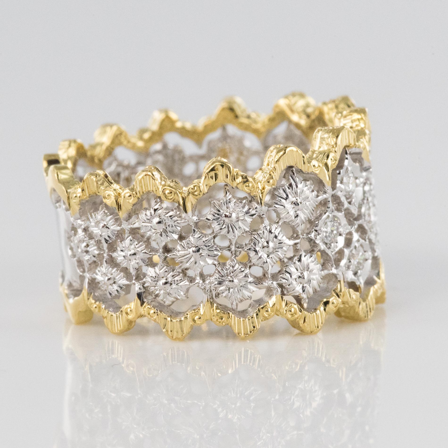 Filigraner Diamantring aus zweifarbigem Gold mit Diamanten im Angebot 1