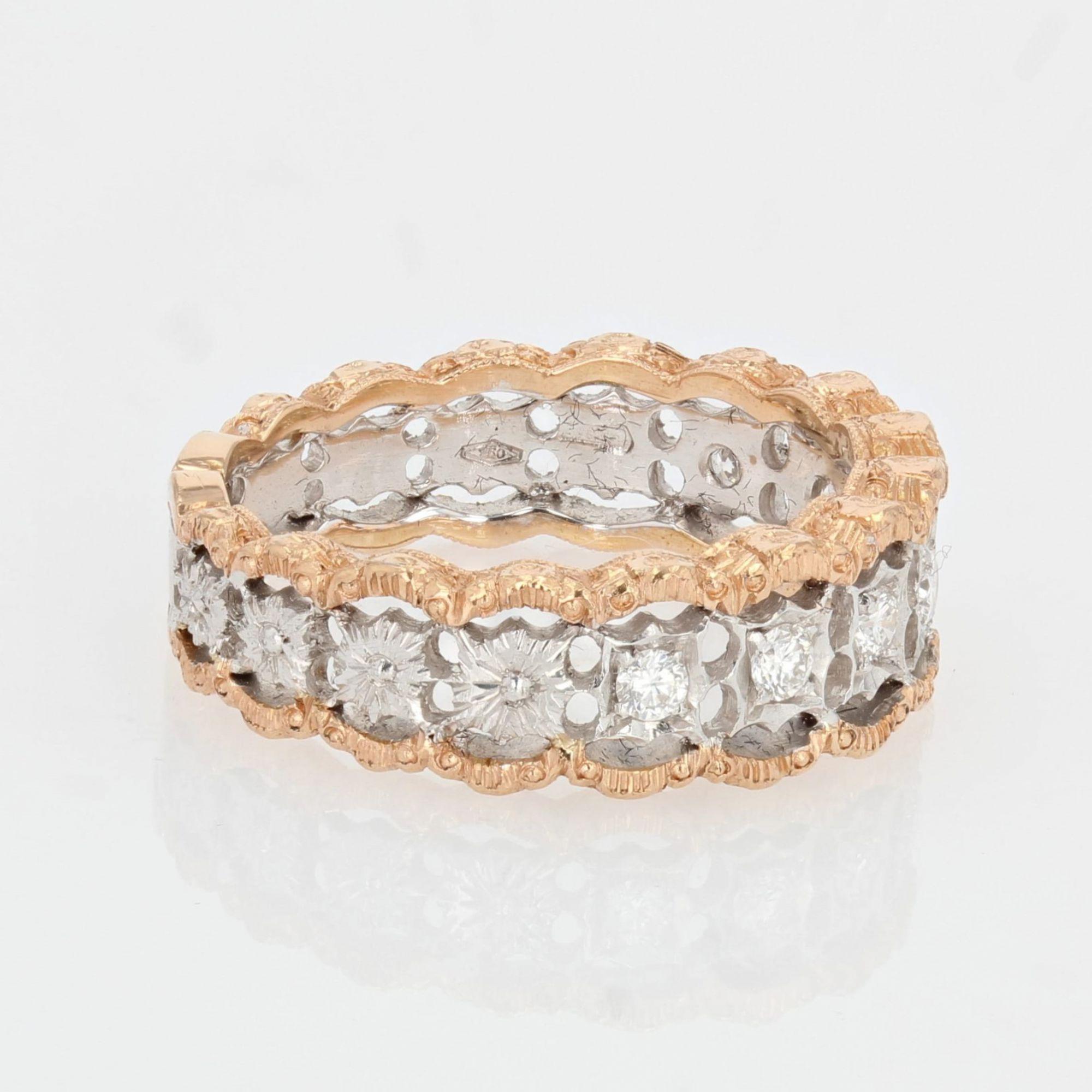 Diamond Two Color Gold Filigree Ring In New Condition In Poitiers, FR