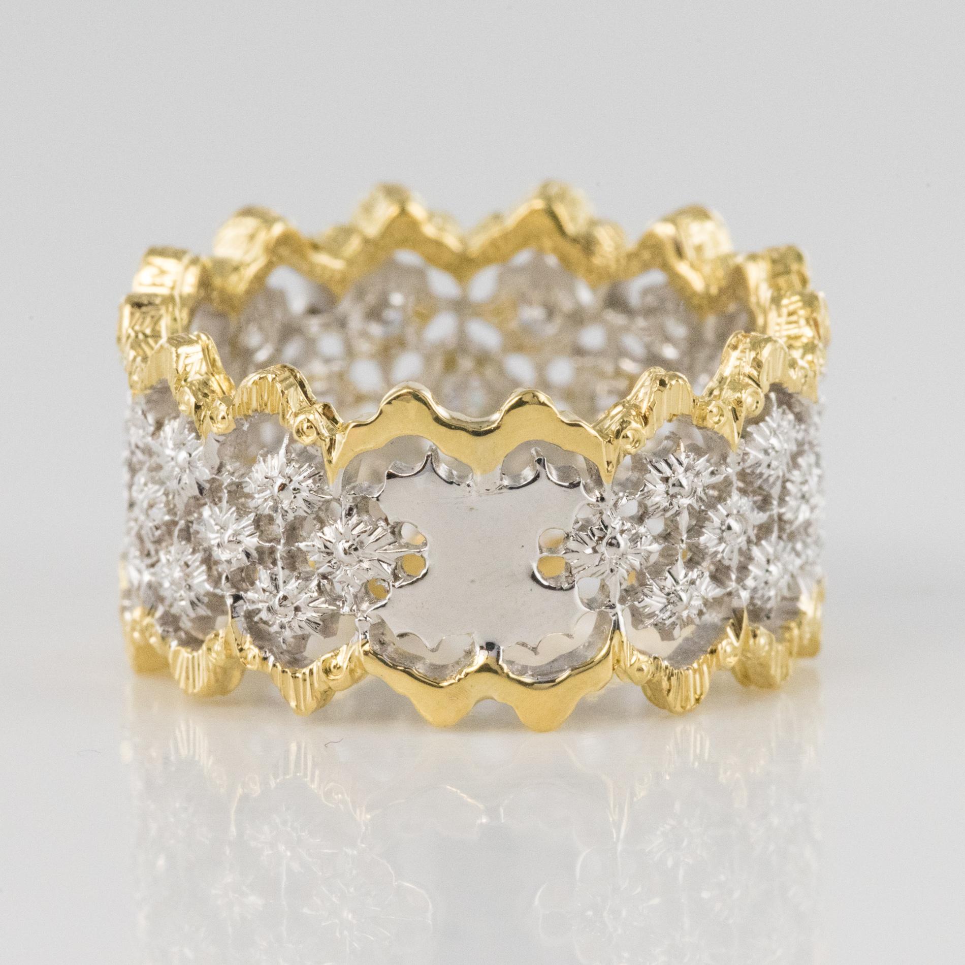 Women's Diamond Two-Color Gold Filigree Ring For Sale