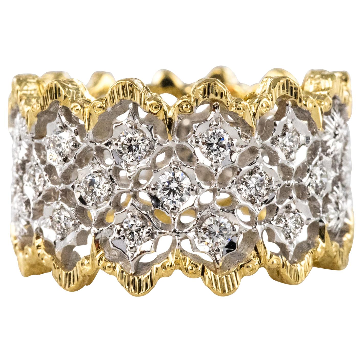 Diamond Two-Color Gold Filigree Ring For Sale