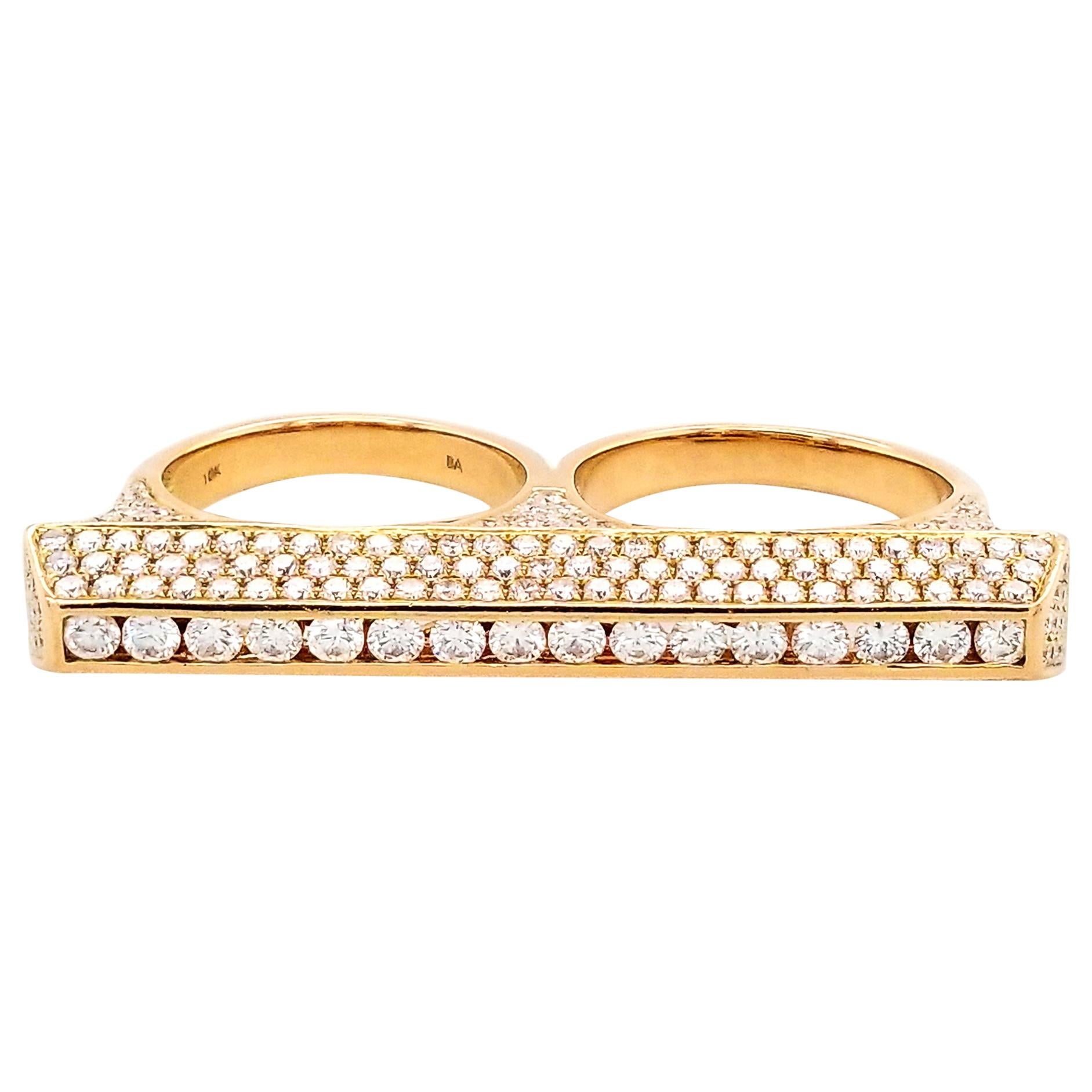 Diamond Two-Finger Ring in 18 Karat Rose Gold For Sale