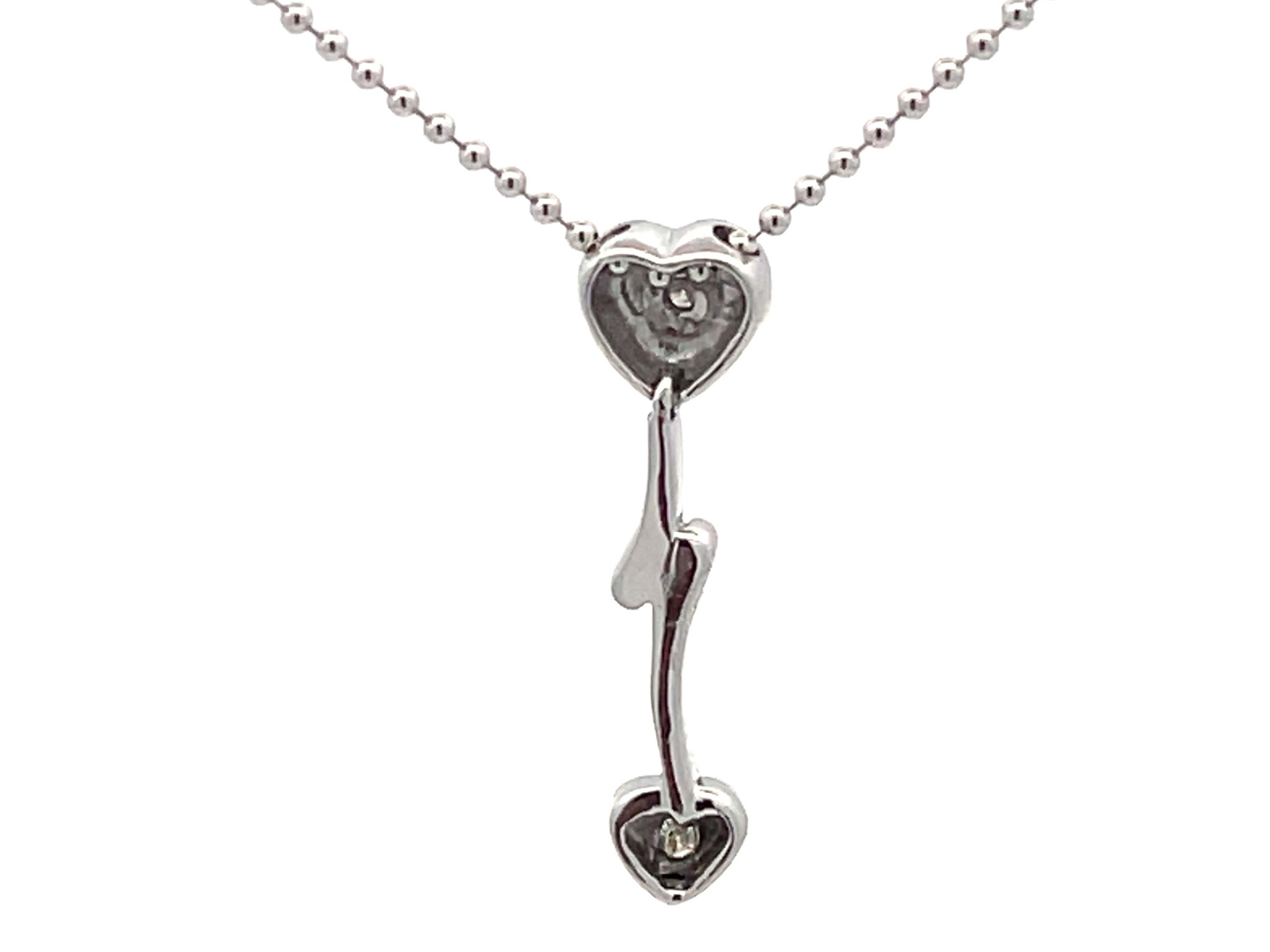 Diamond Two Heart Lightning Necklace in 14k White Gold For Sale 1