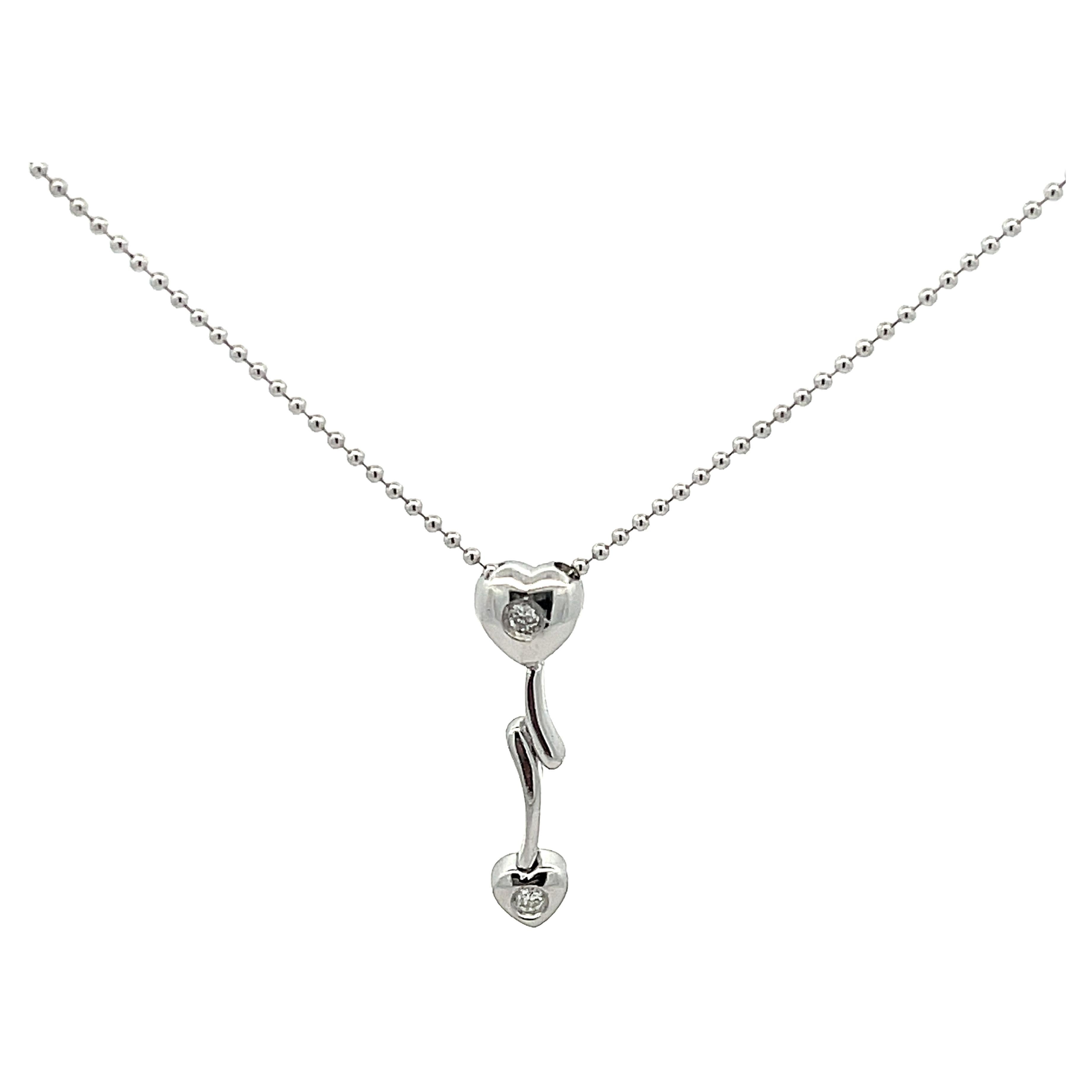 Diamond Two Heart Lightning Necklace in 14k White Gold For Sale