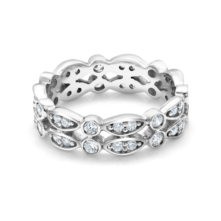 Diamond Two-Row Prong Set Designer Scalloped Eternity Ring Weighing 0. ...