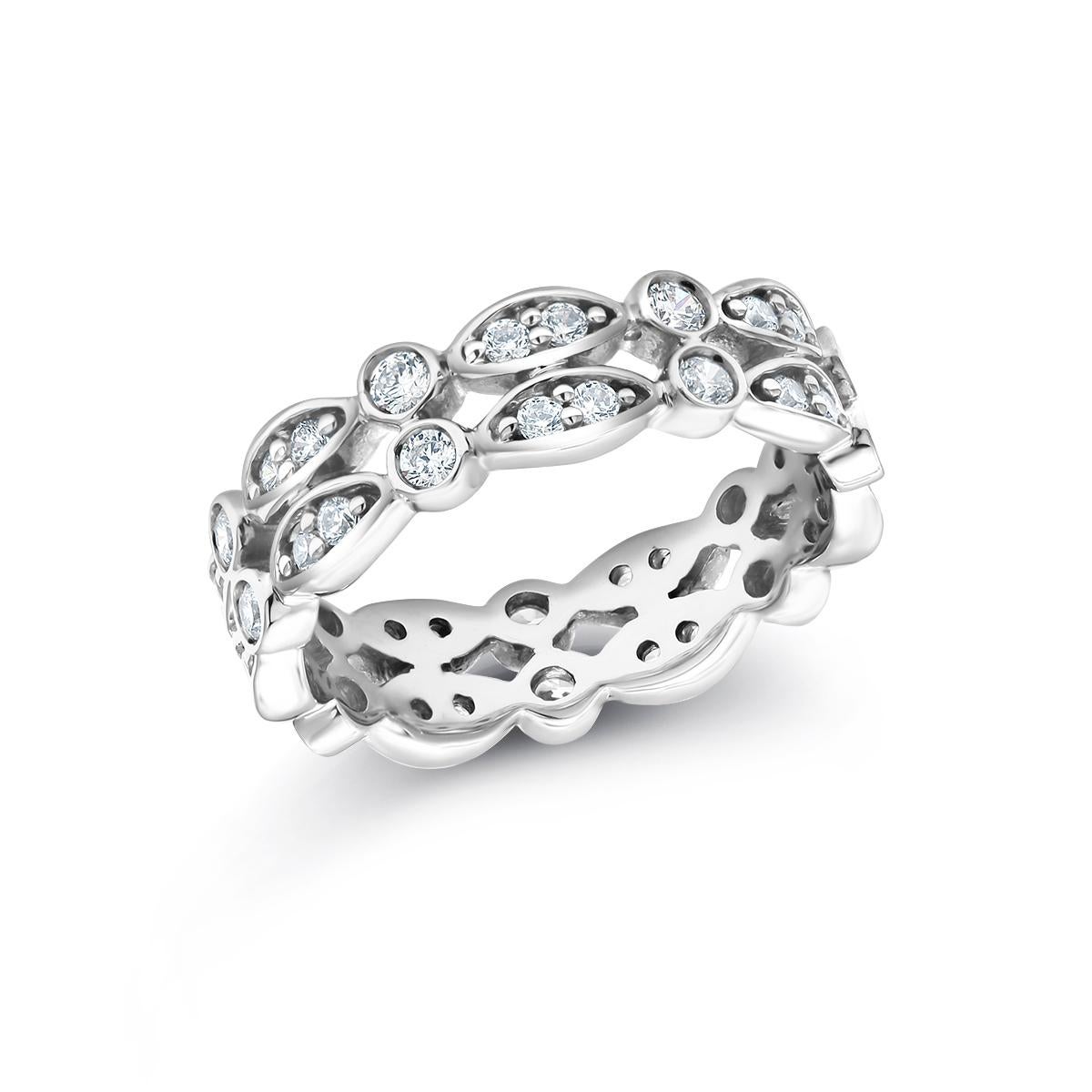 Diamond Two-Row Prong Set Designer Scalloped Eternity Ring Weighing 0.88 Carat 1