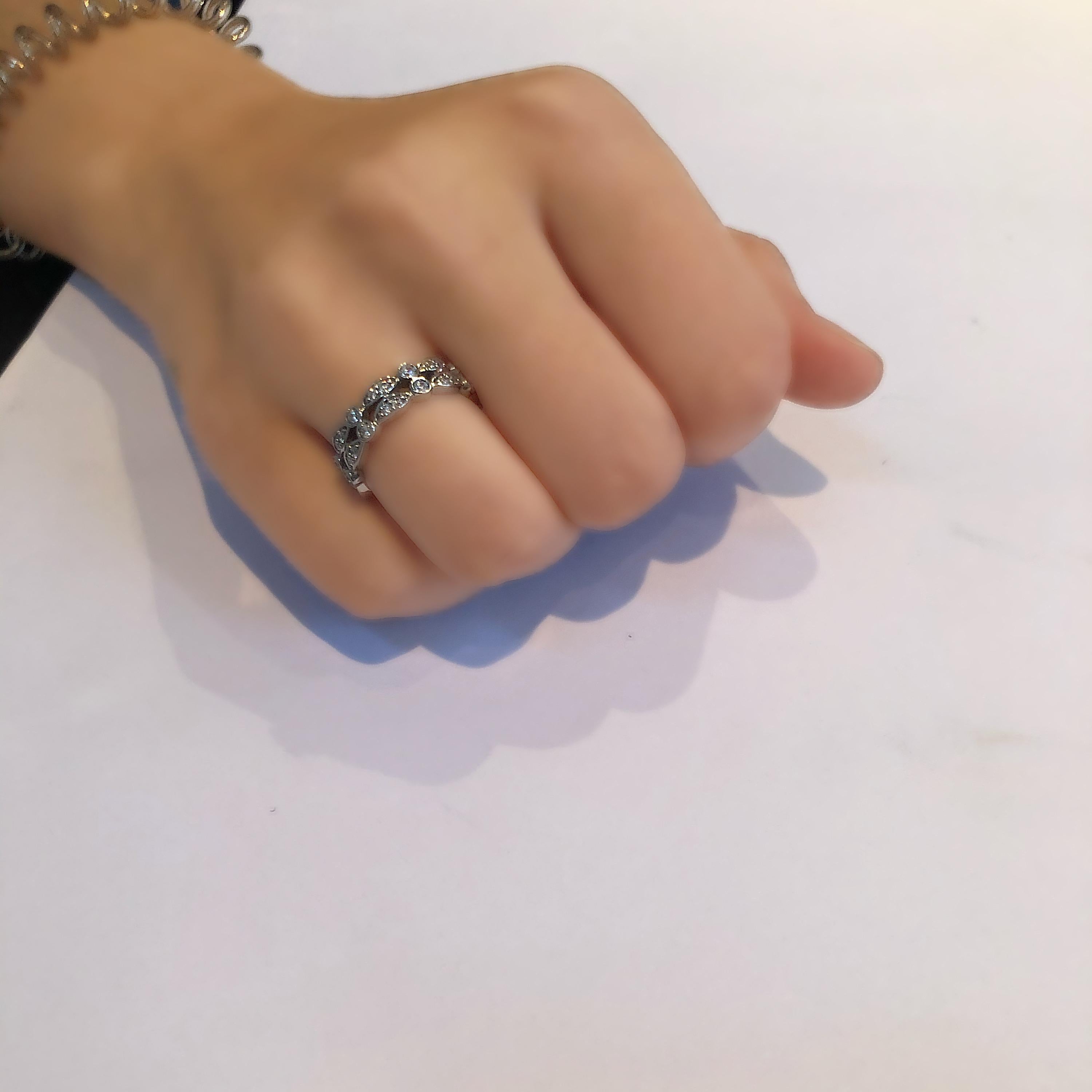 Women's Diamond Two-Row Prong Set Designer Scalloped Eternity Ring Weighing 0.88 Carat