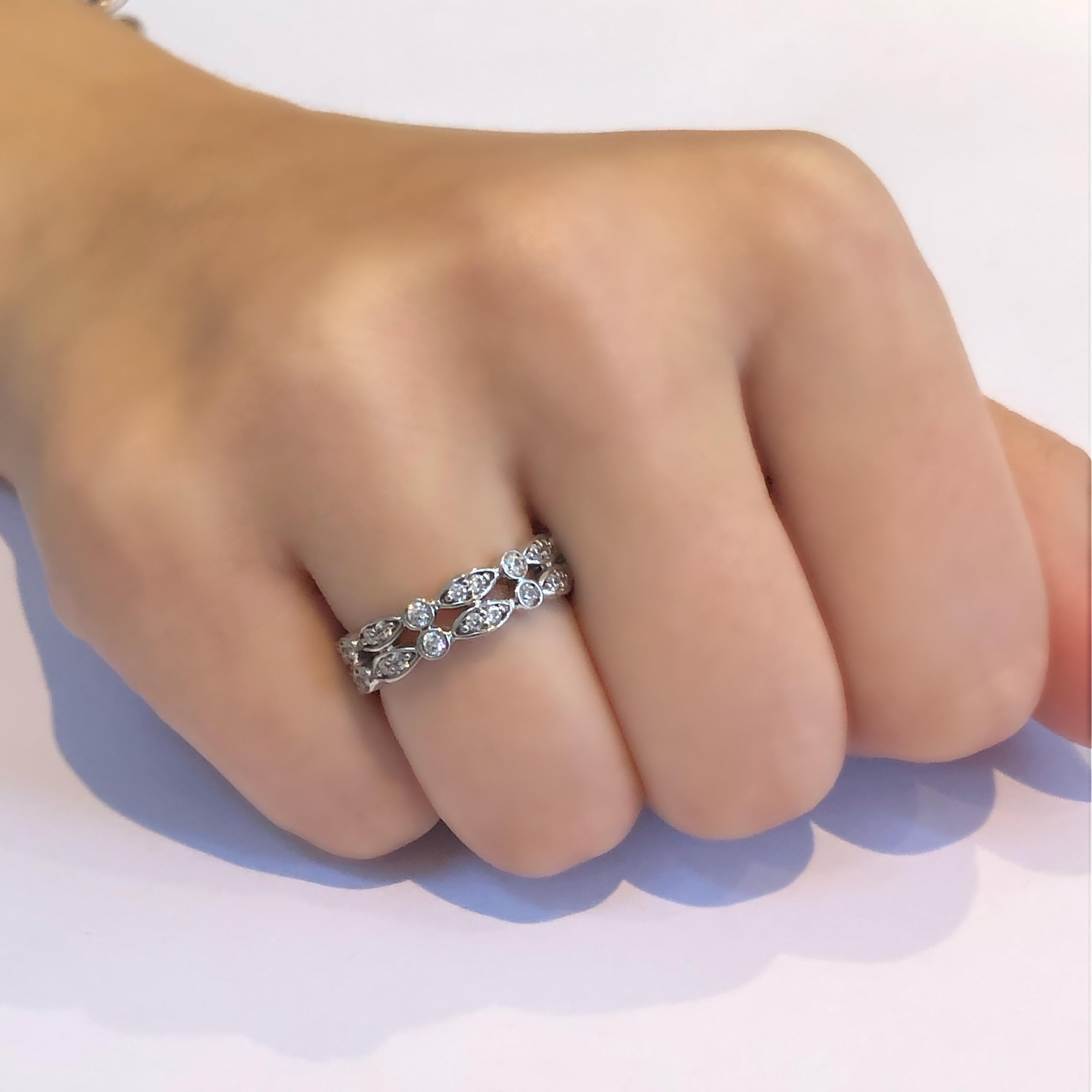 Diamond Two-Row Prong Set Designer Scalloped Eternity Ring Weighing 0.88 Carat 2