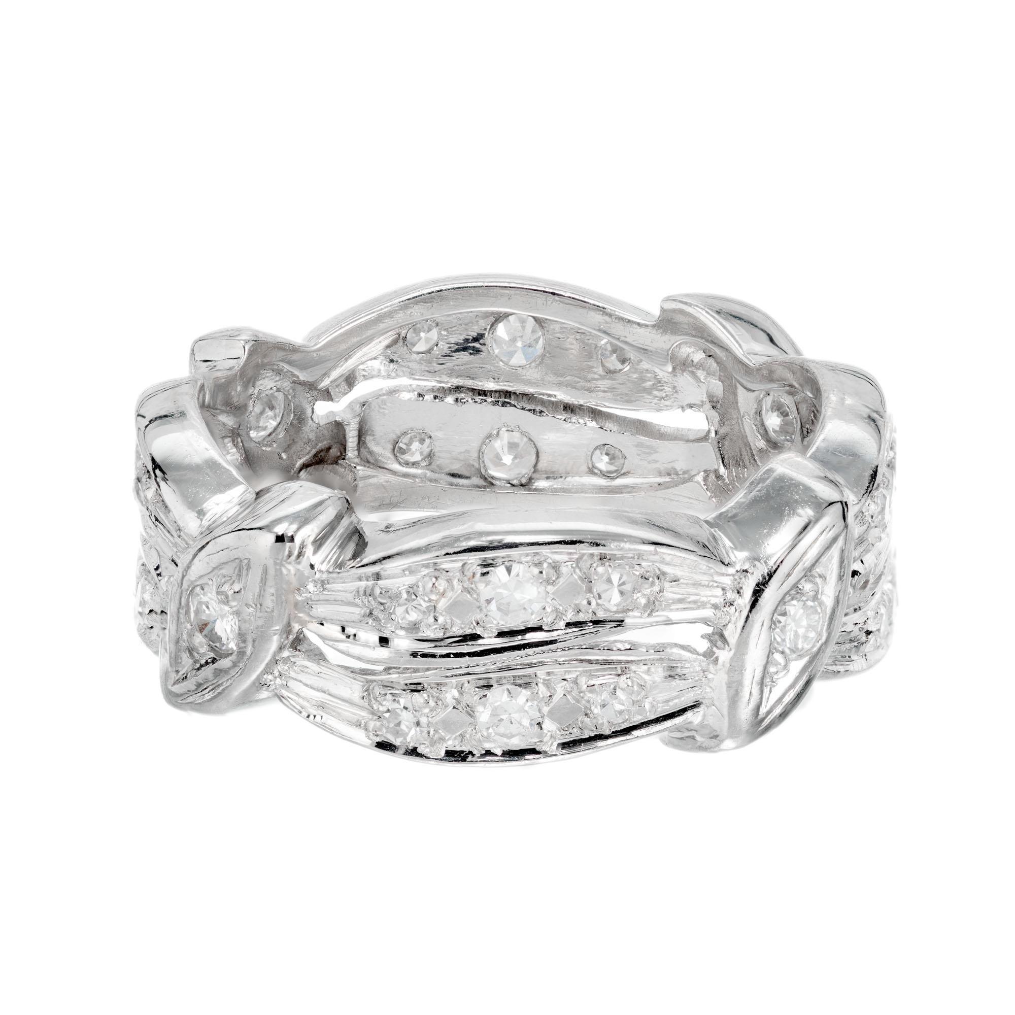 Zweireihiger Memoryring aus Platin mit Diamanten (Rundschliff) im Angebot