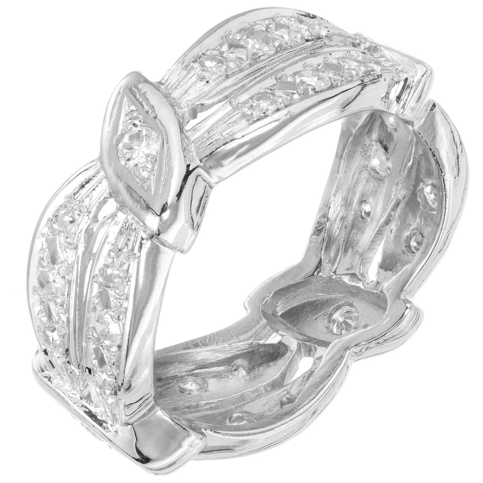 Diamond Two-Row Swirl Platinum Eternity Band Ring For Sale