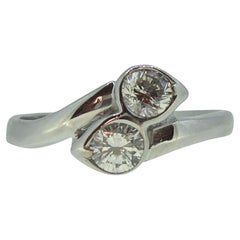 Diamond Two Stone Twist Engagement Ring in White Gold