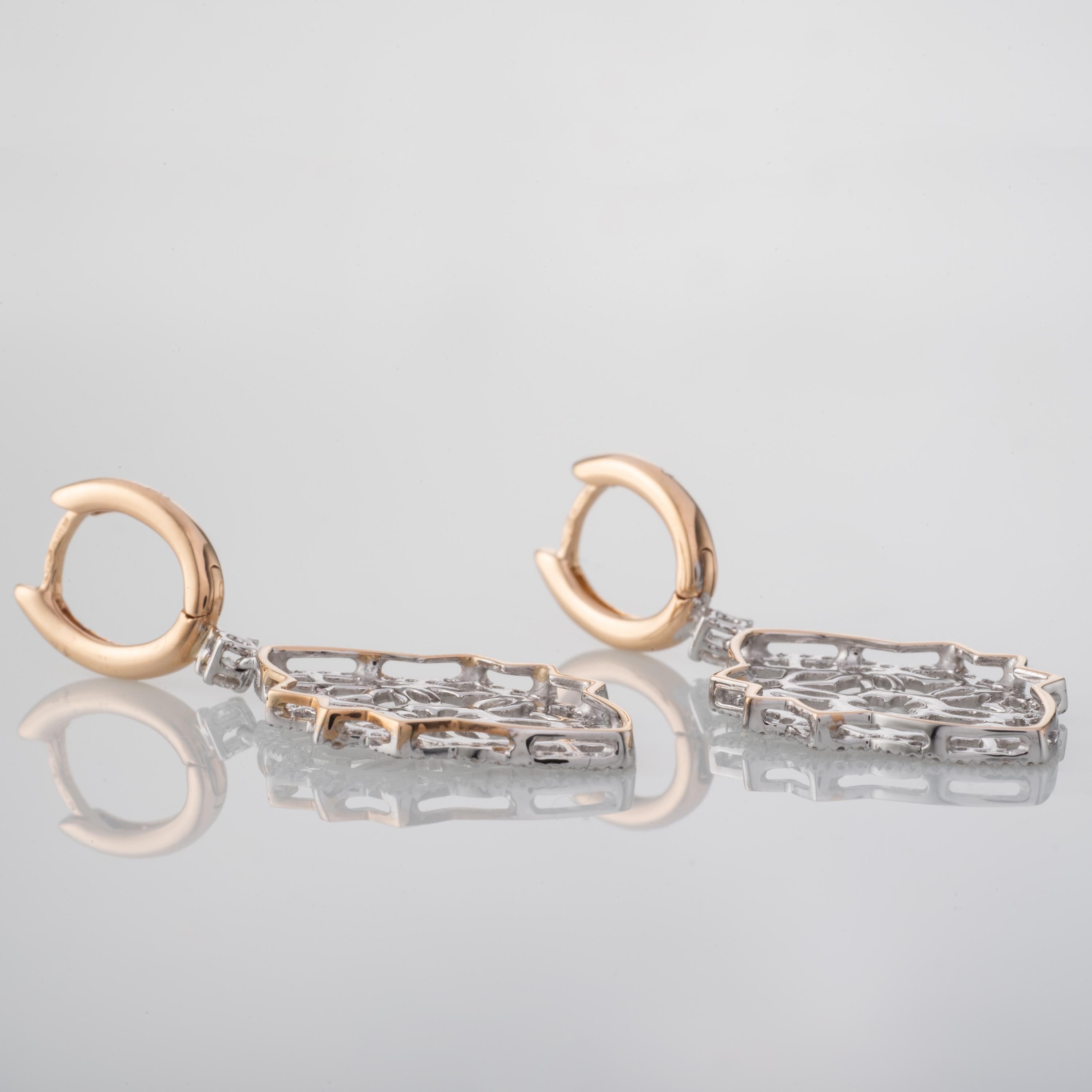 Modern Diamond Two-Tone 18 Karat Gold Earrings For Sale