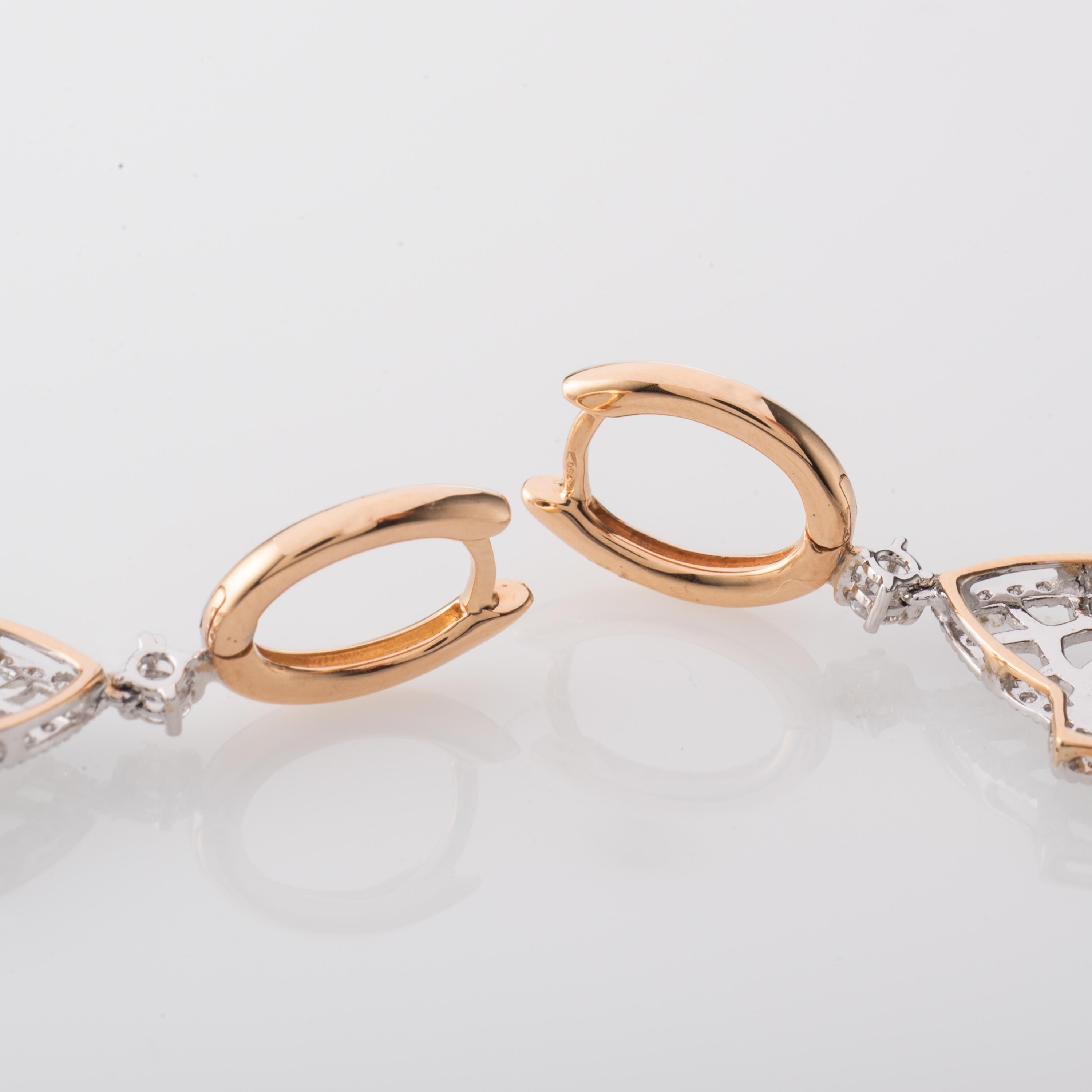 Diamond Two-Tone 18 Karat Gold Earrings In New Condition For Sale In London, UK