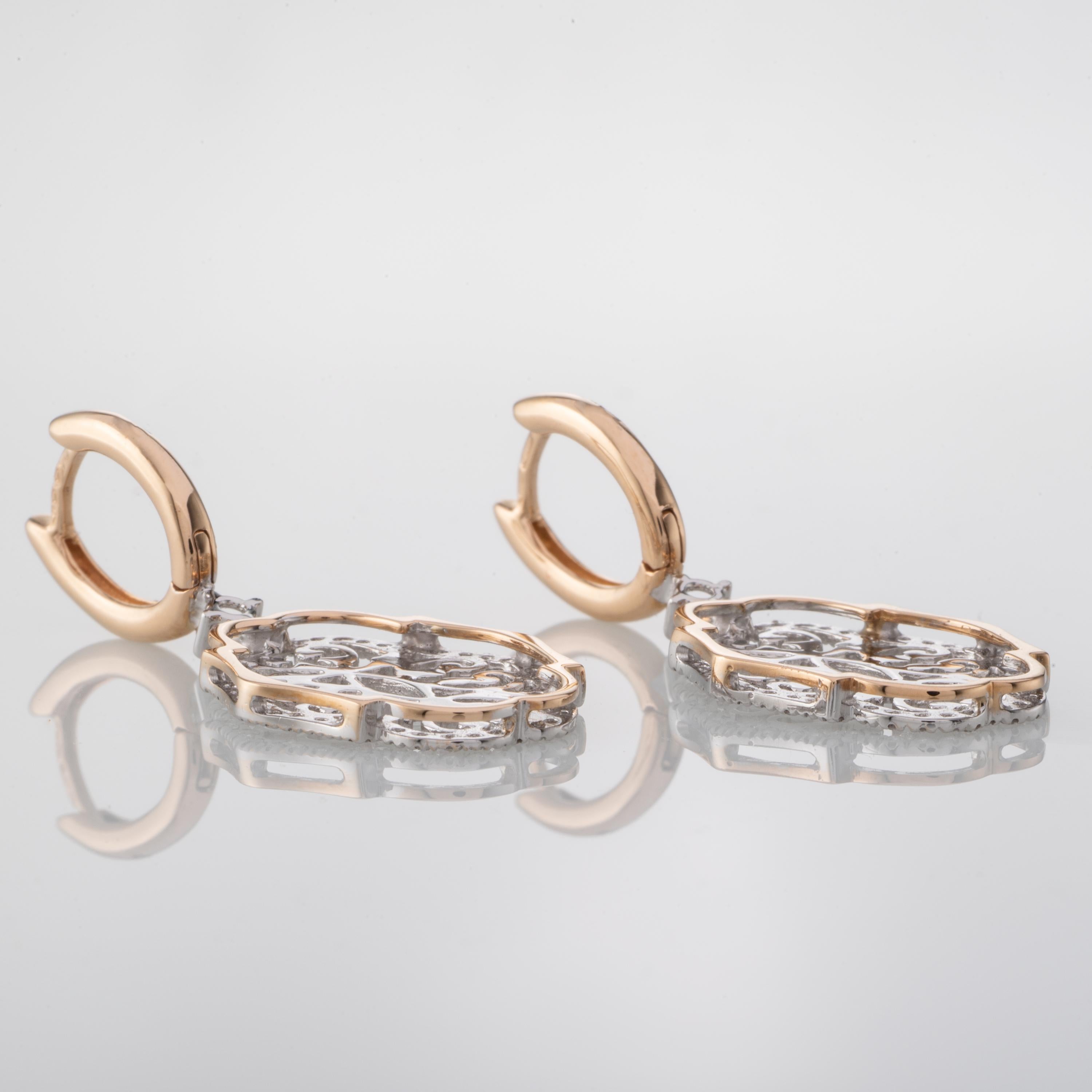 Diamond Two-Tone 18 Karat Gold Earrings In New Condition For Sale In London, UK