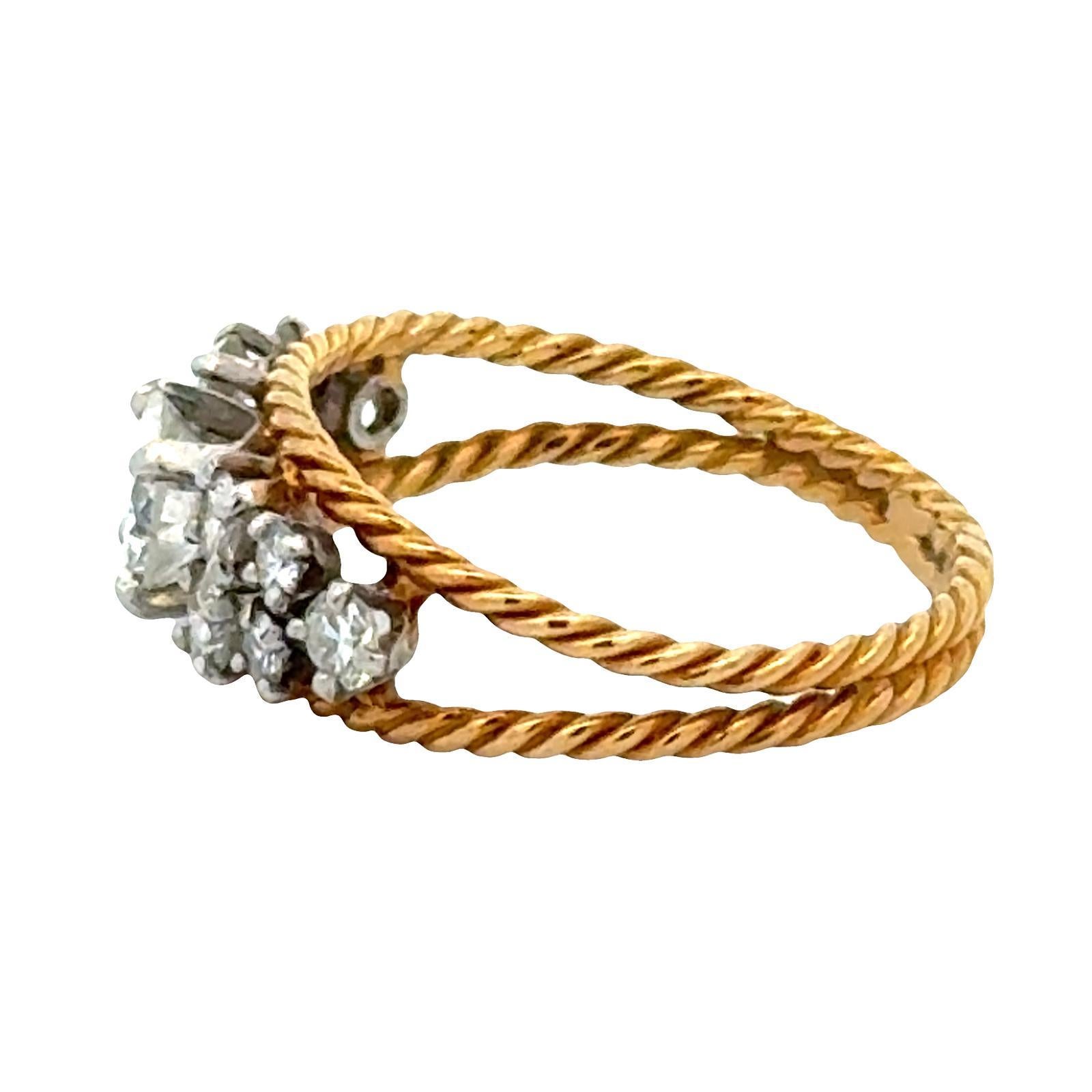 Diamant Zweifarbig 18 Karat Gold Gedrehtes Kabel Design Vintage Bang Ring im Zustand „Hervorragend“ im Angebot in Boca Raton, FL