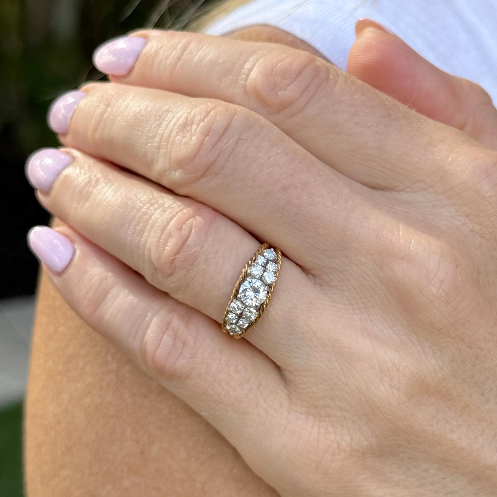 Diamant Zweifarbig 18 Karat Gold Gedrehtes Kabel Design Vintage Bang Ring Damen im Angebot
