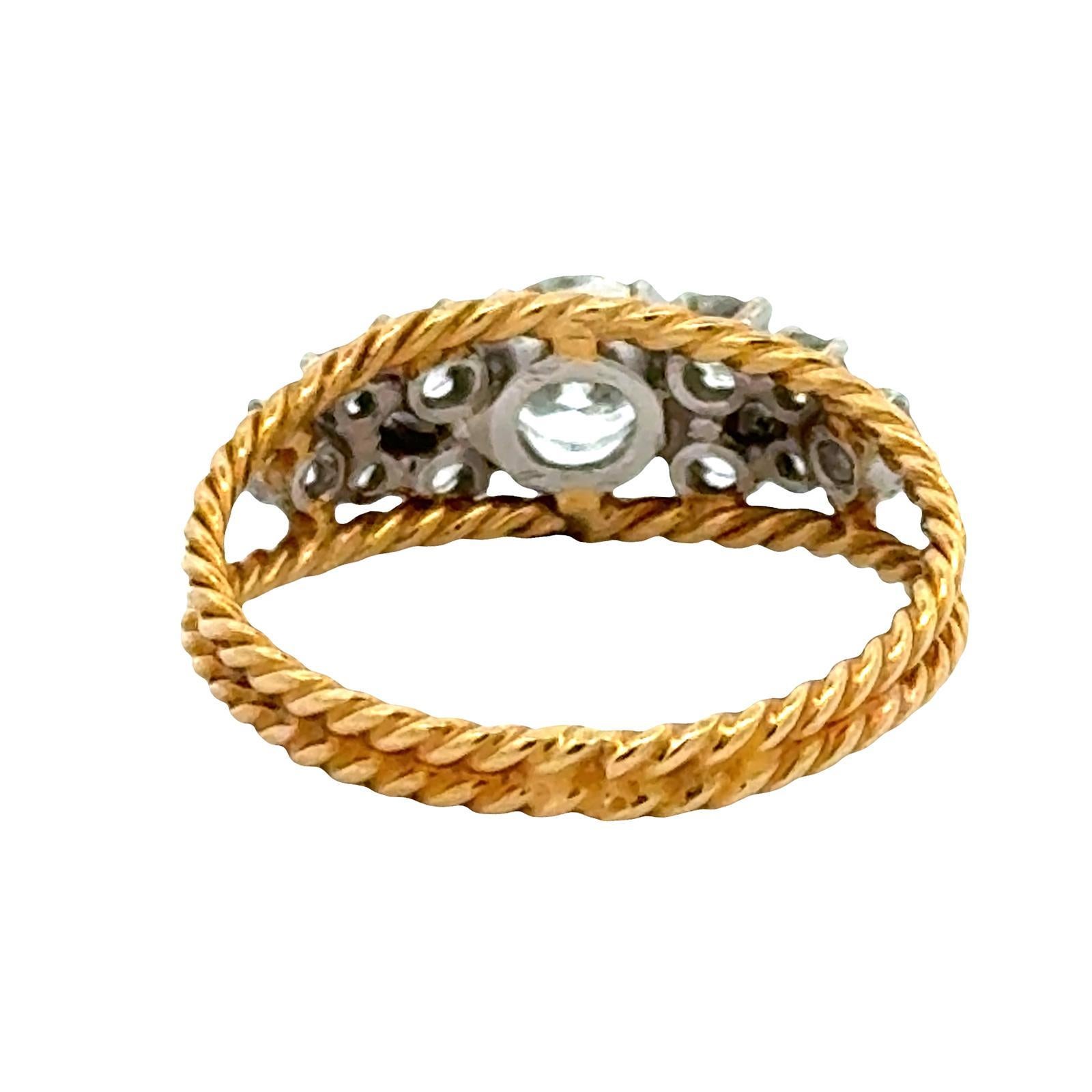 Diamant Zweifarbig 18 Karat Gold Gedrehtes Kabel Design Vintage Bang Ring im Angebot 1