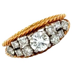 Diamant Zweifarbig 18 Karat Gold Gedrehtes Kabel Design Vintage Bang Ring