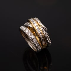 Diamond Two-Tone 18k Yellow Gold and 18K White Gold Band Ring