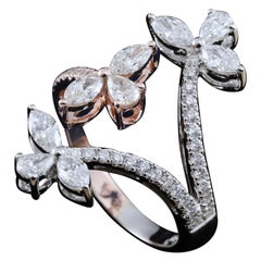 Diamond Two Tone Flower Ring in 18 Karat Gold