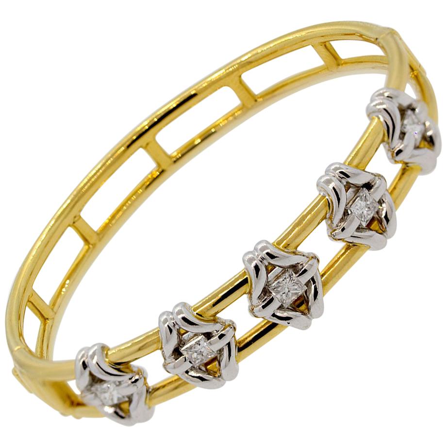Diamond Two-Tone Gold and Platinum Bangle Bracelet
