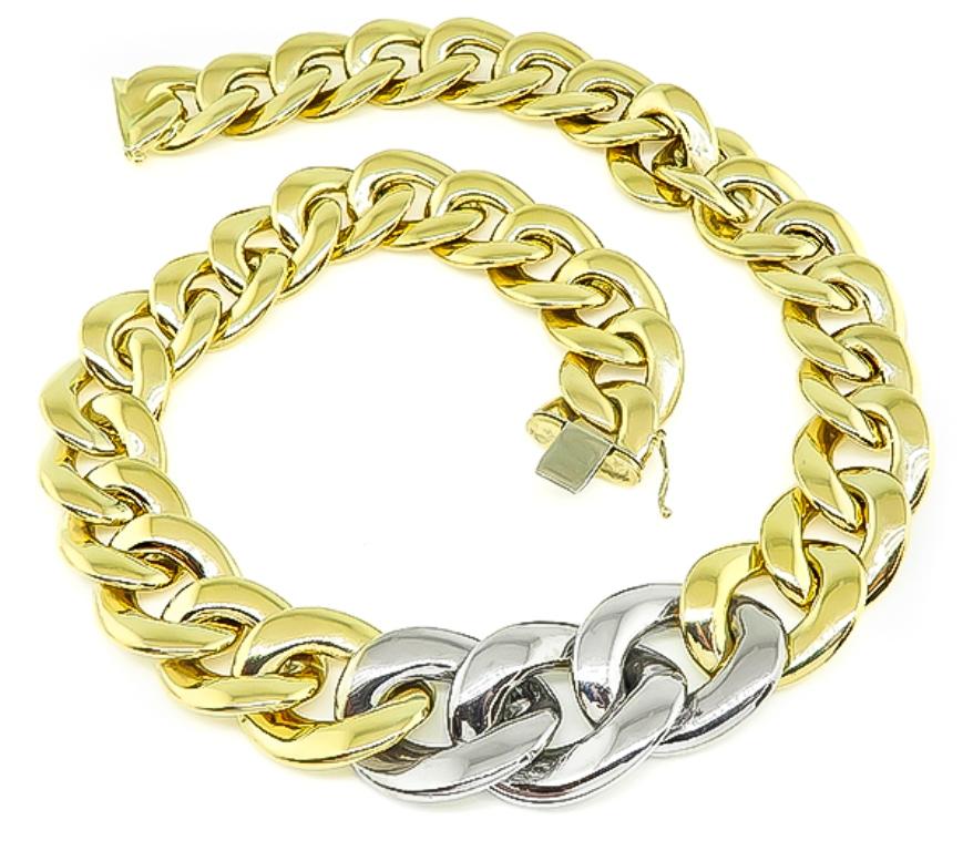 Round Cut Diamond Two-Tone Gold Chain Necklace