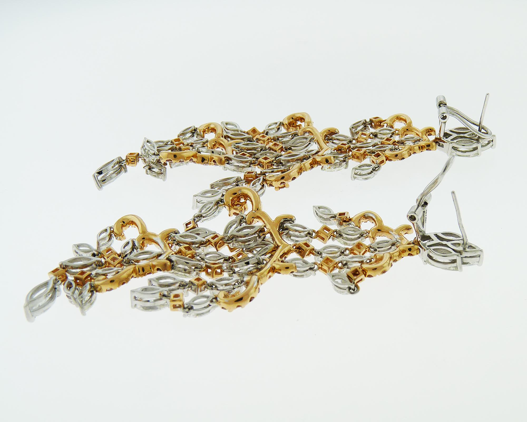Marquise Cut Diamond Two-Tone Gold Chandelier Earrings