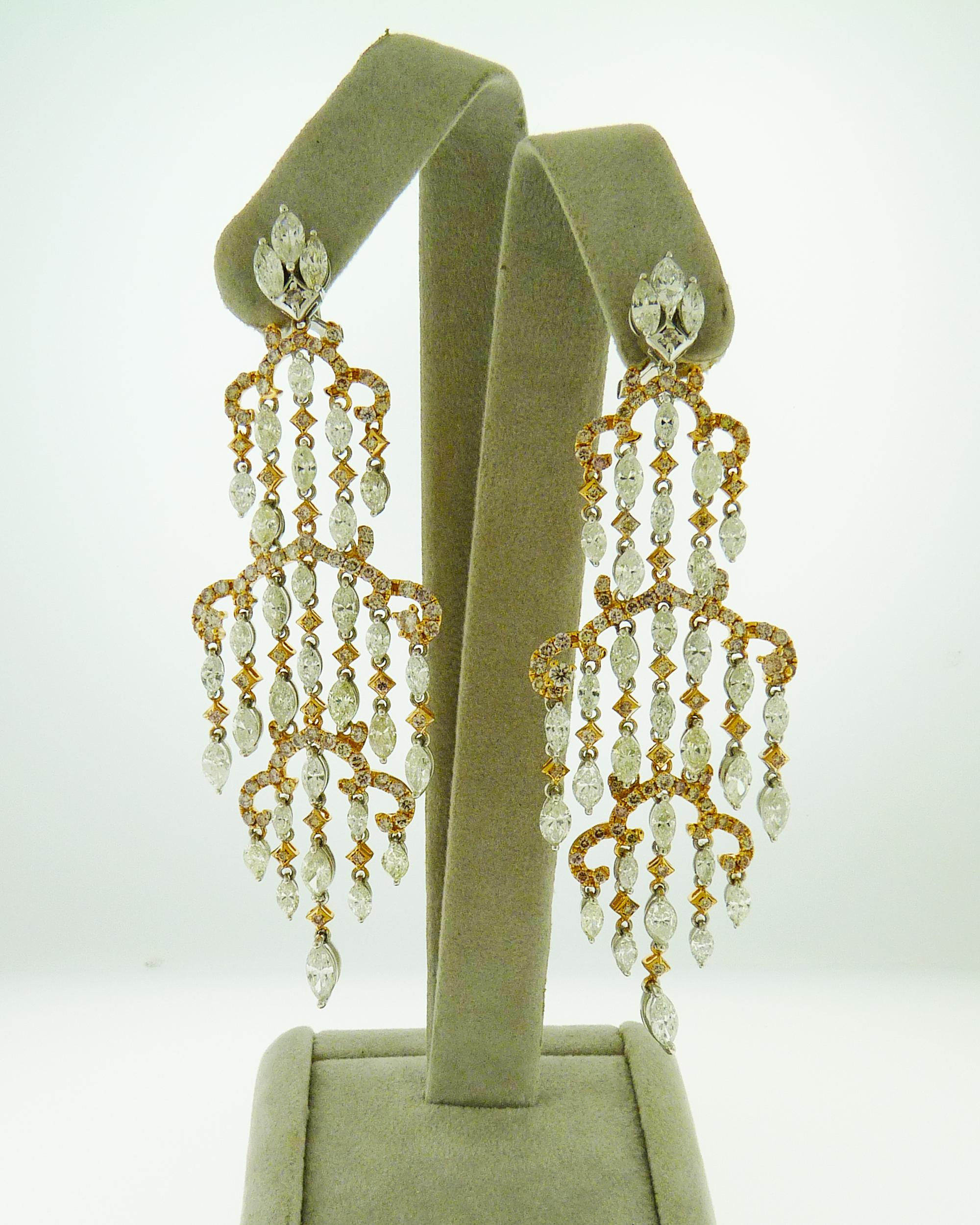 Diamond Two-Tone Gold Chandelier Earrings 1