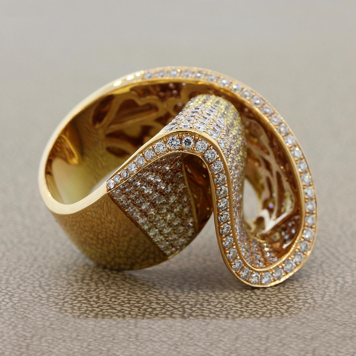 Contemporary Diamond Two Tone Gold Cocktail Ring 