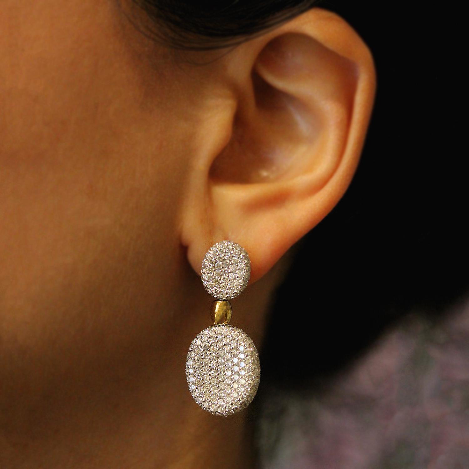 Diamond Two-Tone Gold Drop Earrings In New Condition For Sale In Beverly Hills, CA